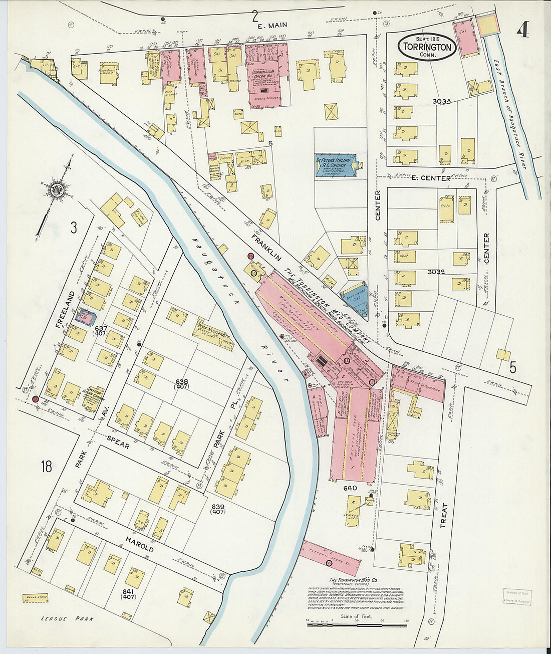 This old map of Torrington, Litchfield County, Connecticut was created by Sanborn Map Company in 1915