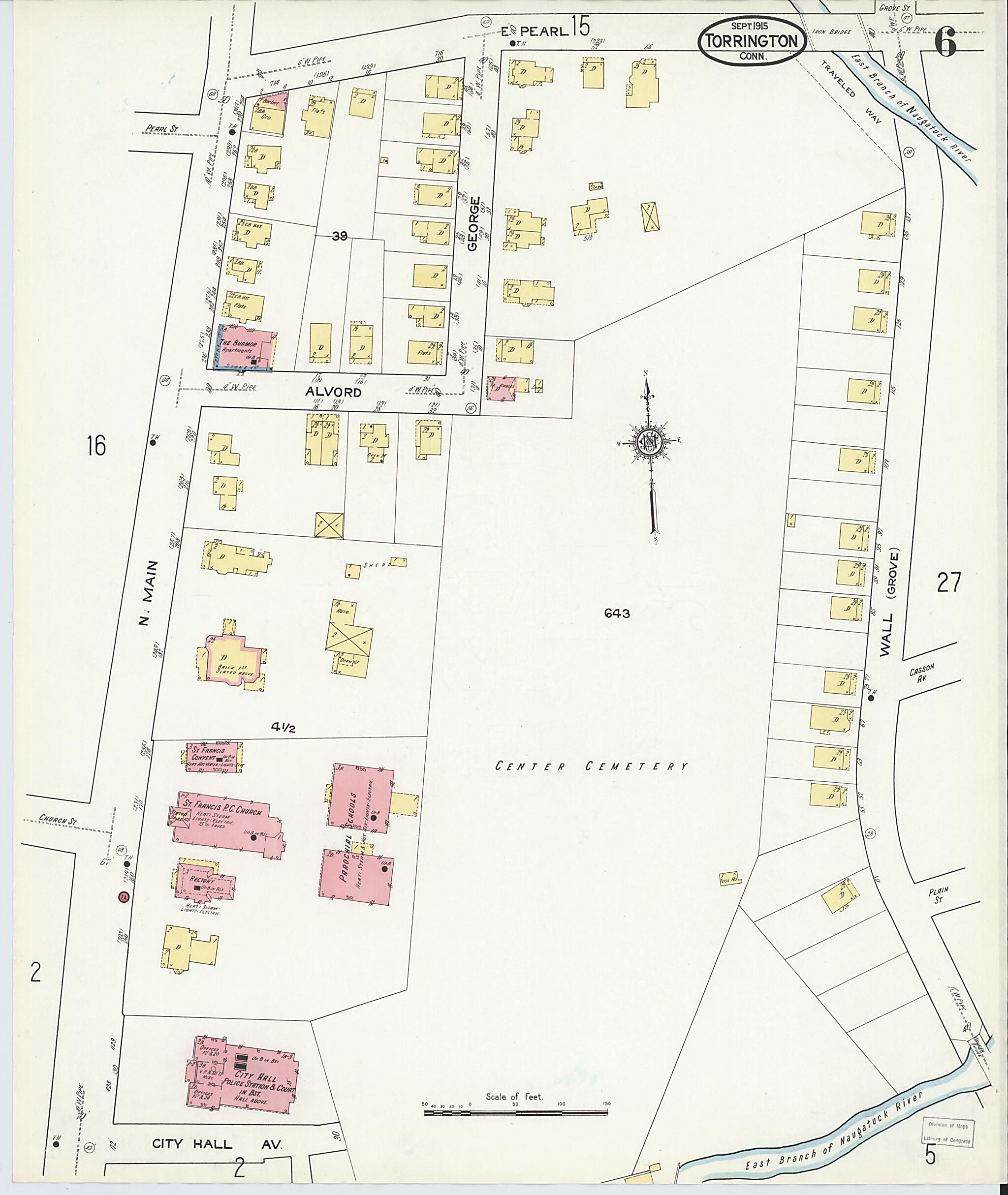 This old map of Torrington, Litchfield County, Connecticut was created by Sanborn Map Company in 1915