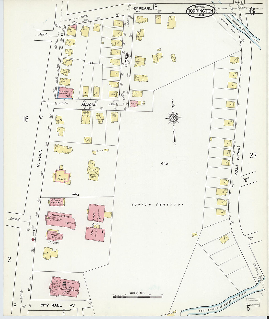 This old map of Torrington, Litchfield County, Connecticut was created by Sanborn Map Company in 1915