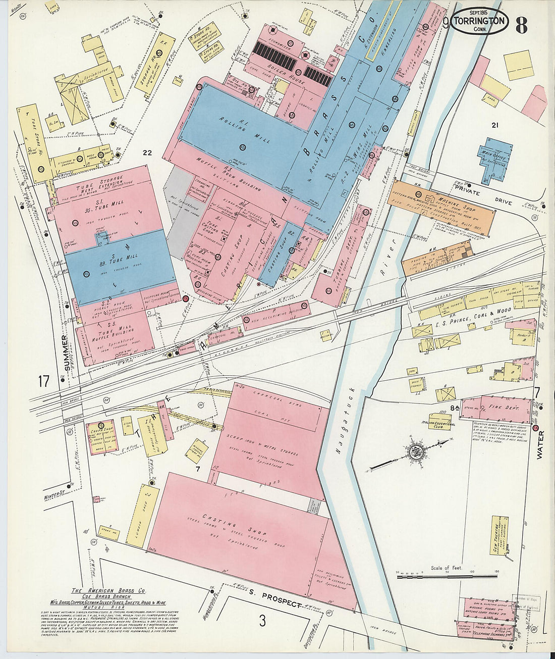 This old map of Torrington, Litchfield County, Connecticut was created by Sanborn Map Company in 1915
