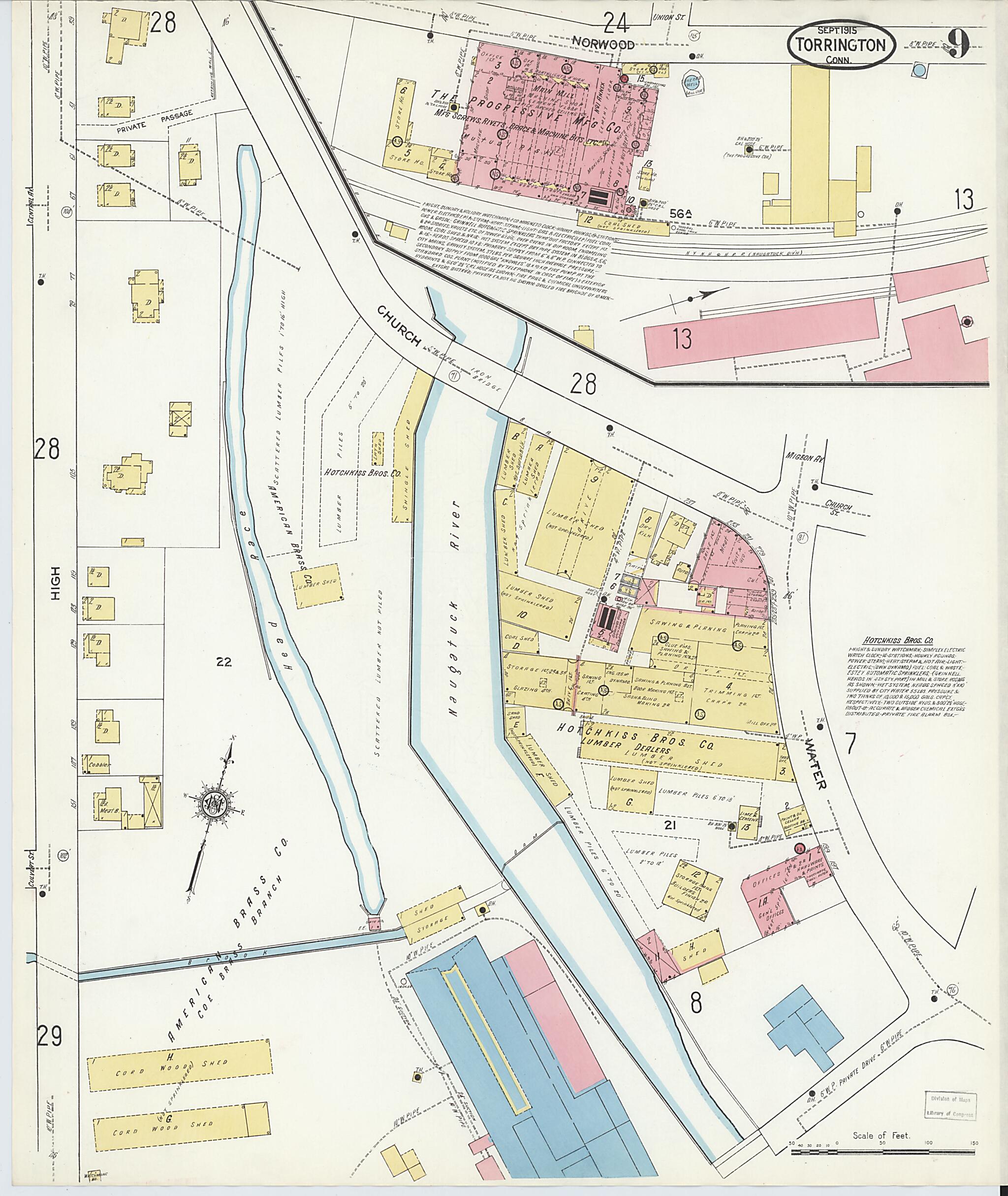 This old map of Torrington, Litchfield County, Connecticut was created by Sanborn Map Company in 1915