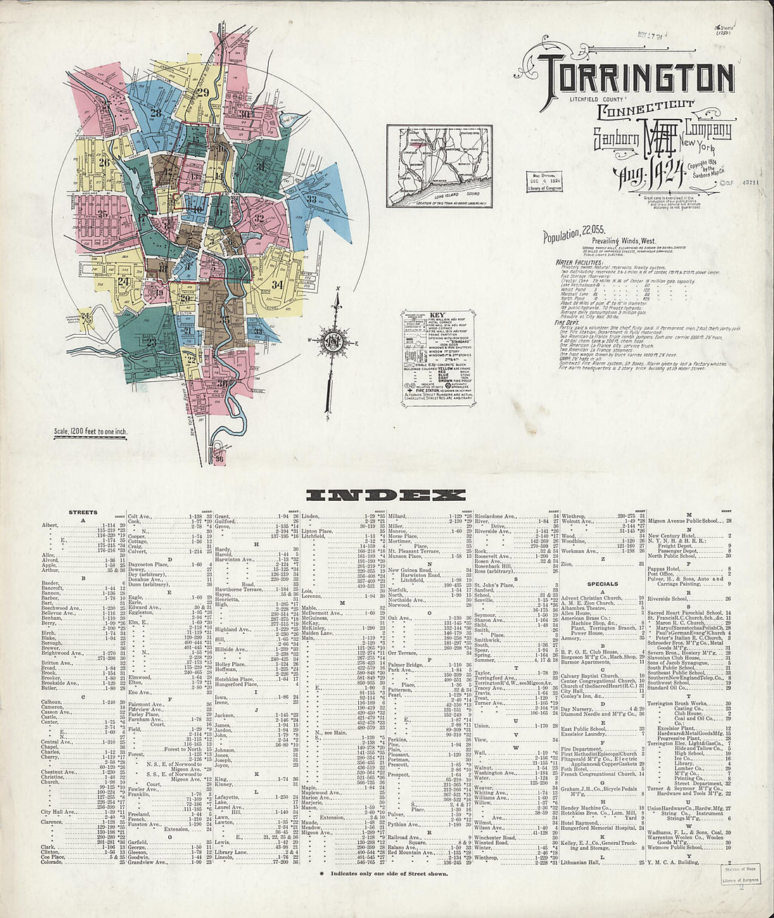 This old map of Torrington, Litchfield County, Connecticut was created by Sanborn Map Company in 1924