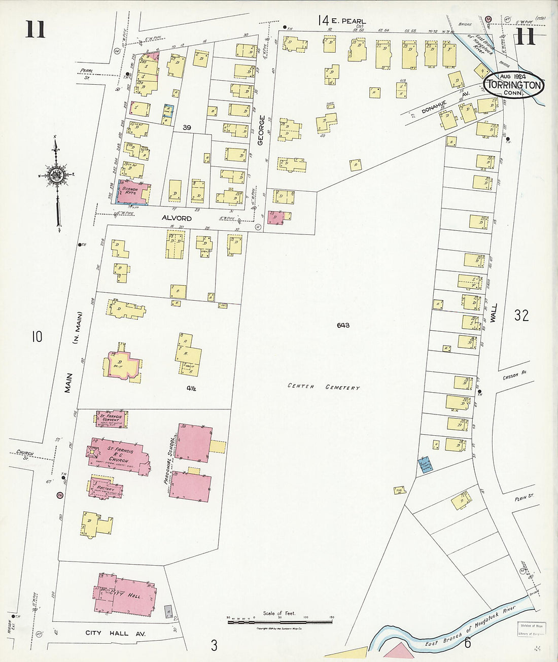 This old map of Torrington, Litchfield County, Connecticut was created by Sanborn Map Company in 1924