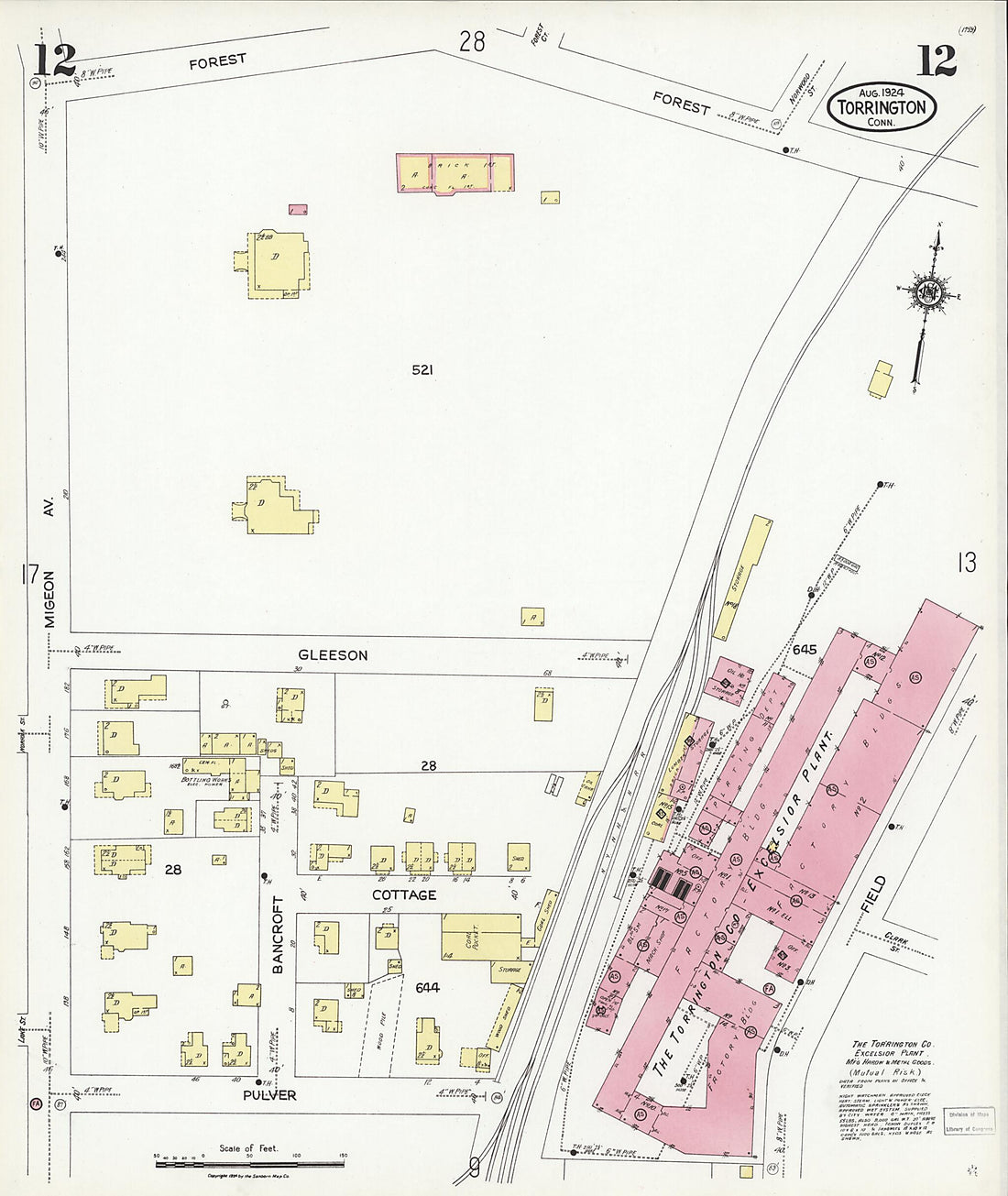This old map of Torrington, Litchfield County, Connecticut was created by Sanborn Map Company in 1924