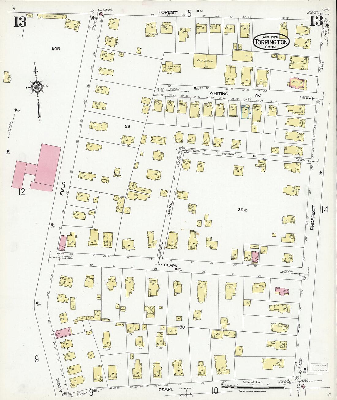 This old map of Torrington, Litchfield County, Connecticut was created by Sanborn Map Company in 1924