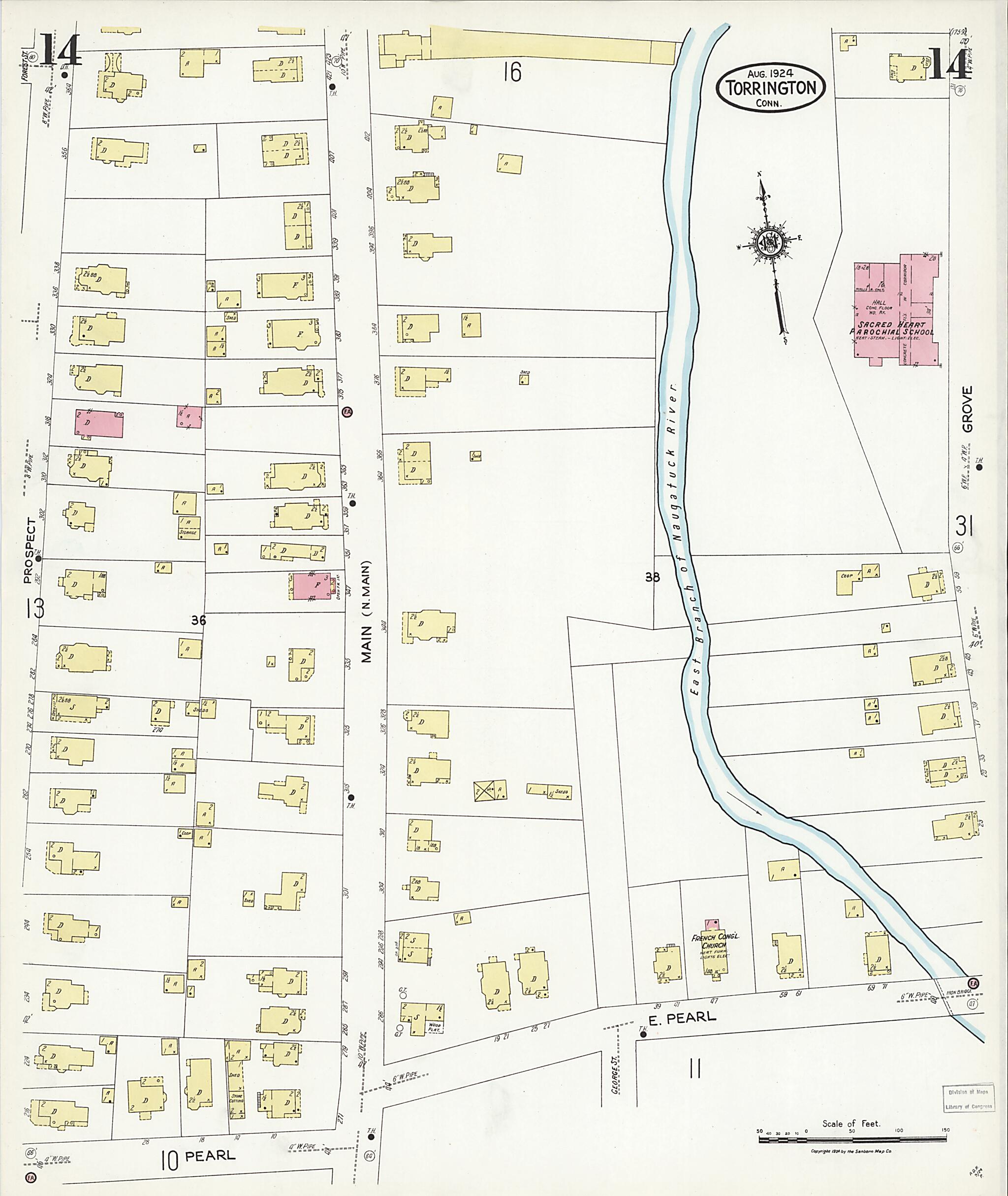 This old map of Torrington, Litchfield County, Connecticut was created by Sanborn Map Company in 1924
