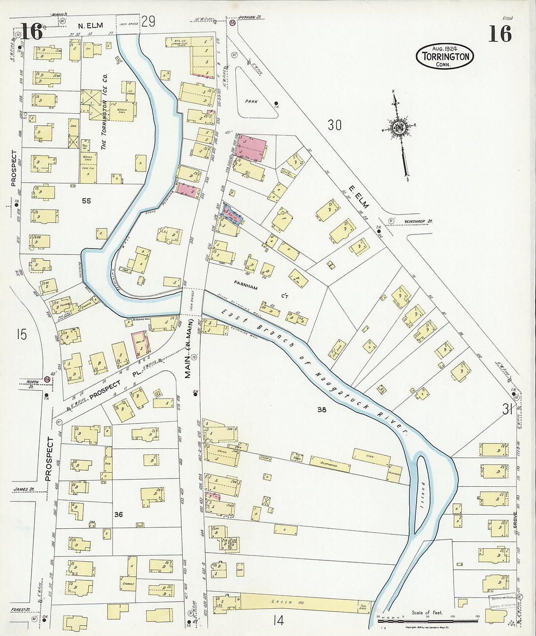 This old map of Torrington, Litchfield County, Connecticut was created by Sanborn Map Company in 1924