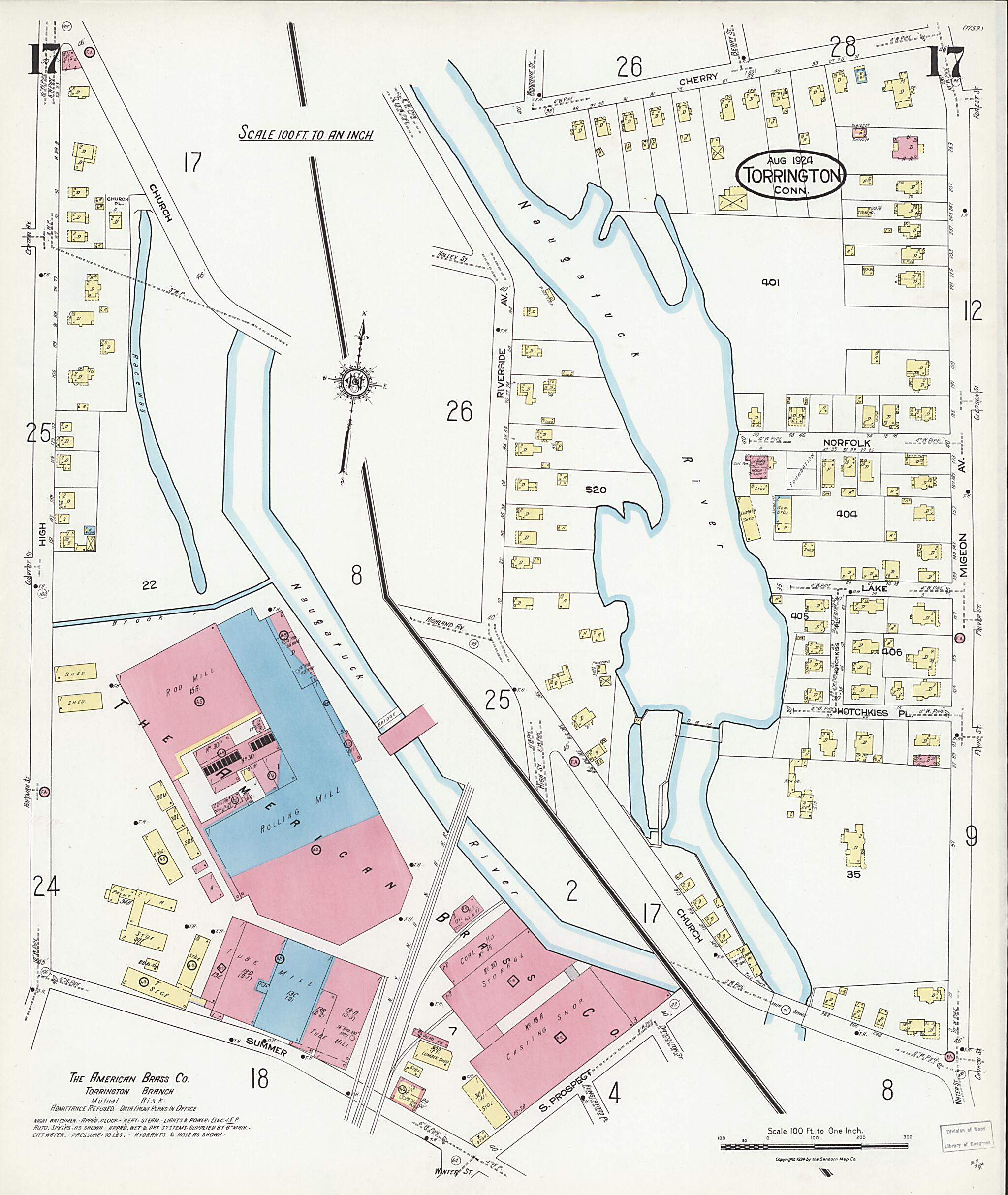 This old map of Torrington, Litchfield County, Connecticut was created by Sanborn Map Company in 1924