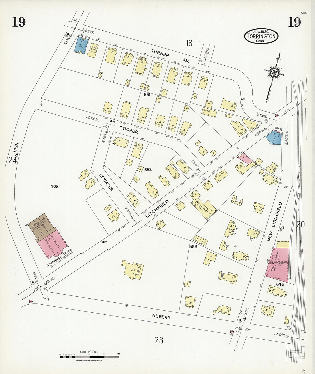 This old map of Torrington, Litchfield County, Connecticut was created by Sanborn Map Company in 1924