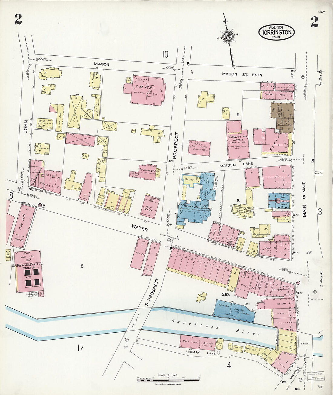 This old map of Torrington, Litchfield County, Connecticut was created by Sanborn Map Company in 1924