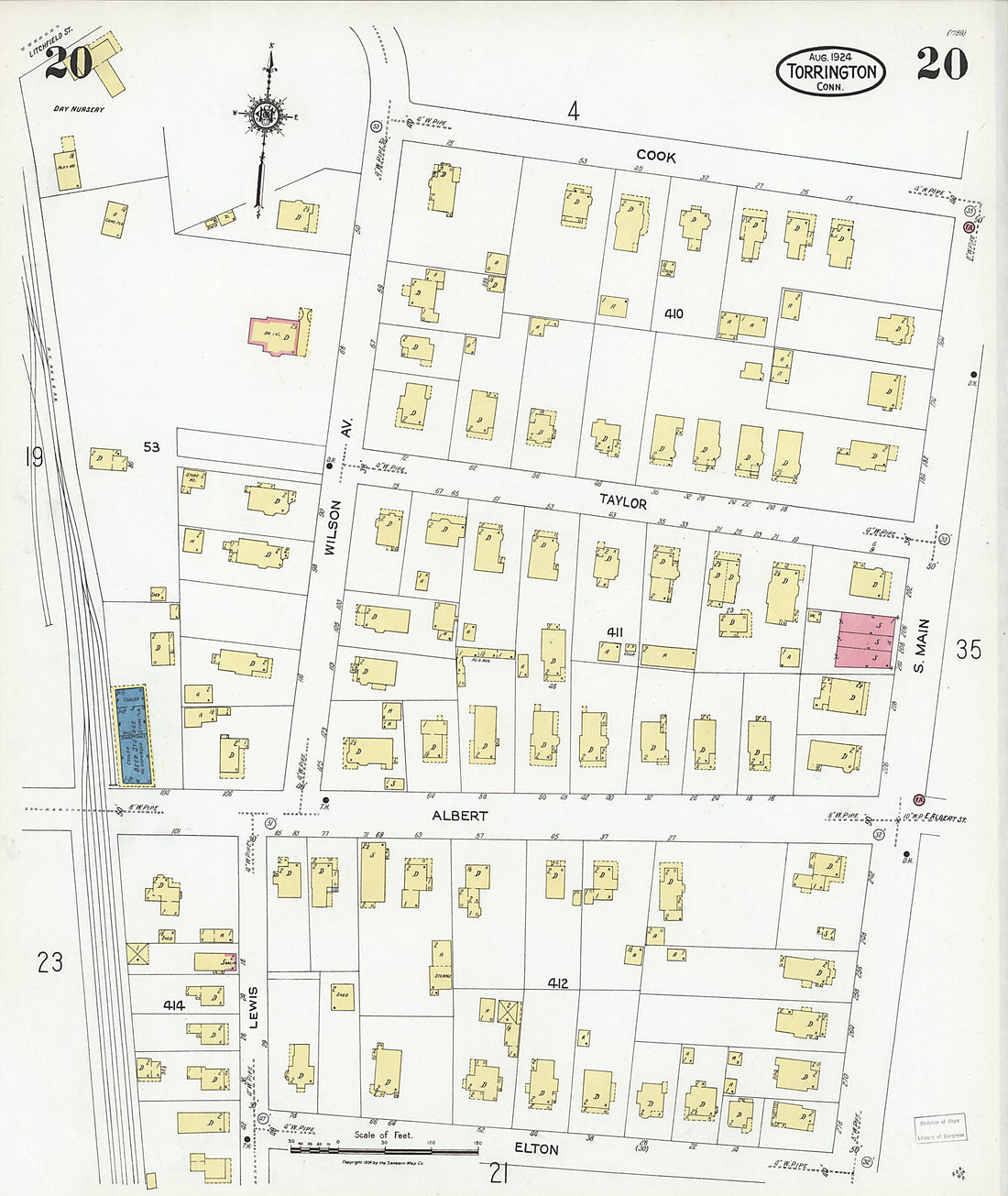 This old map of Torrington, Litchfield County, Connecticut was created by Sanborn Map Company in 1924