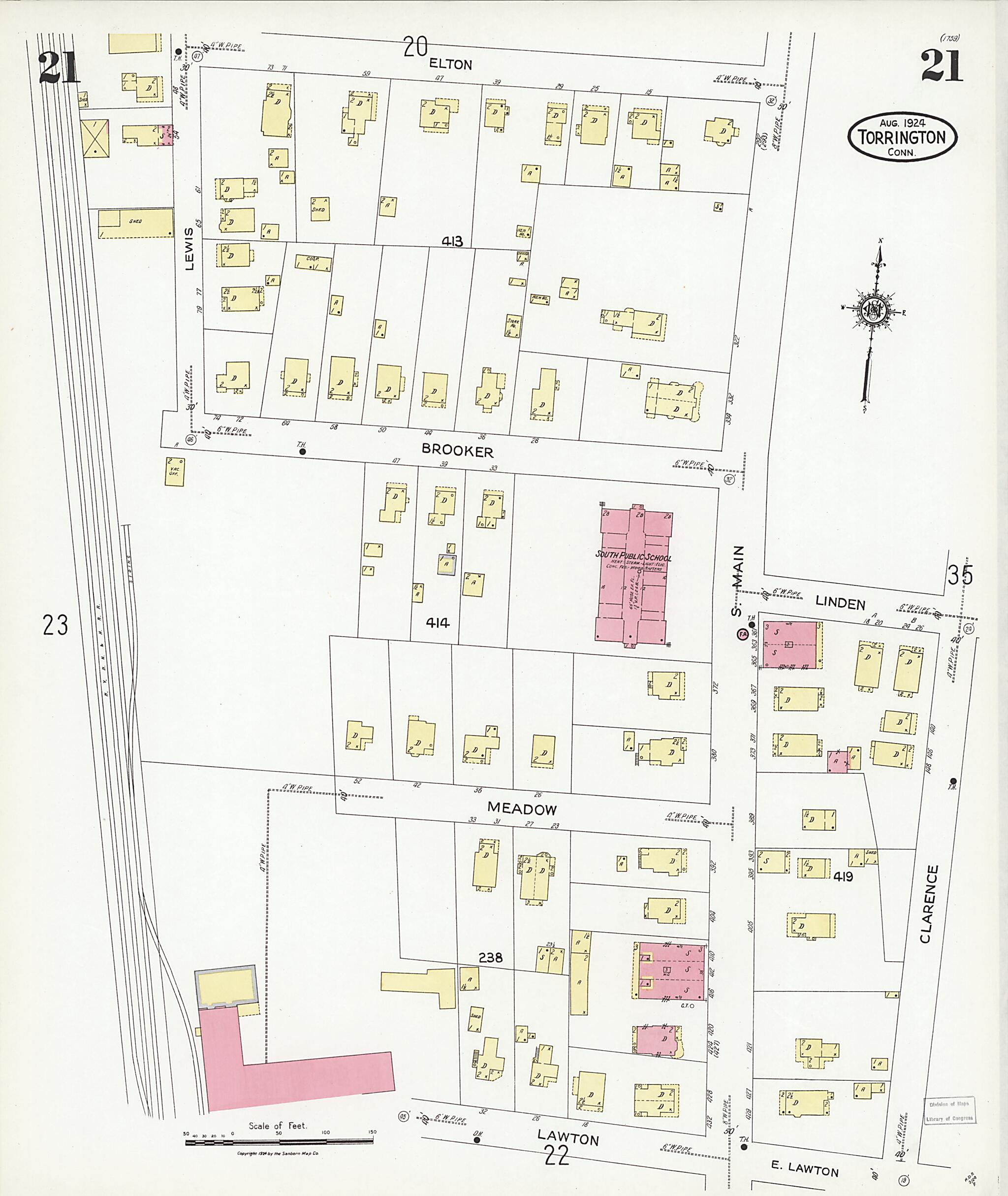 This old map of Torrington, Litchfield County, Connecticut was created by Sanborn Map Company in 1924
