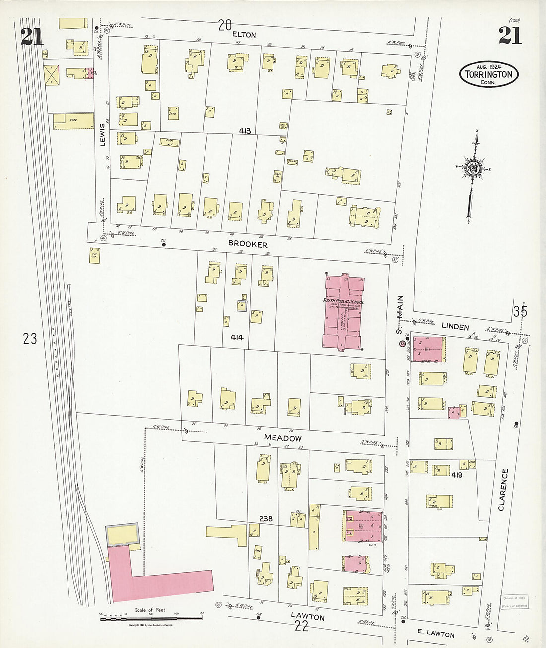 This old map of Torrington, Litchfield County, Connecticut was created by Sanborn Map Company in 1924