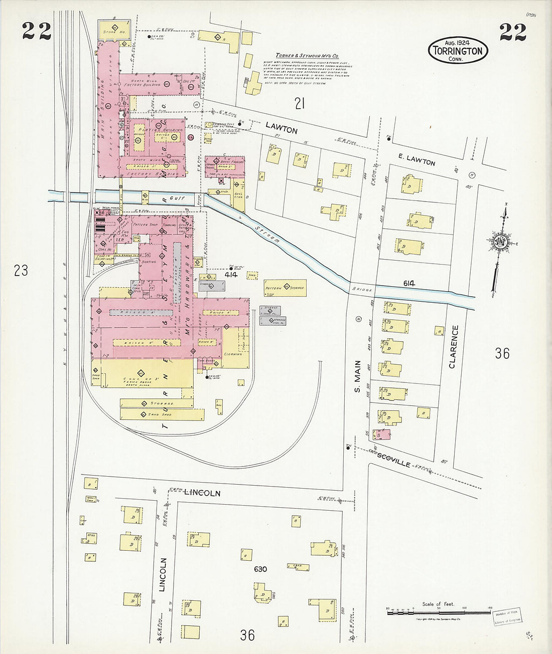 This old map of Torrington, Litchfield County, Connecticut was created by Sanborn Map Company in 1924