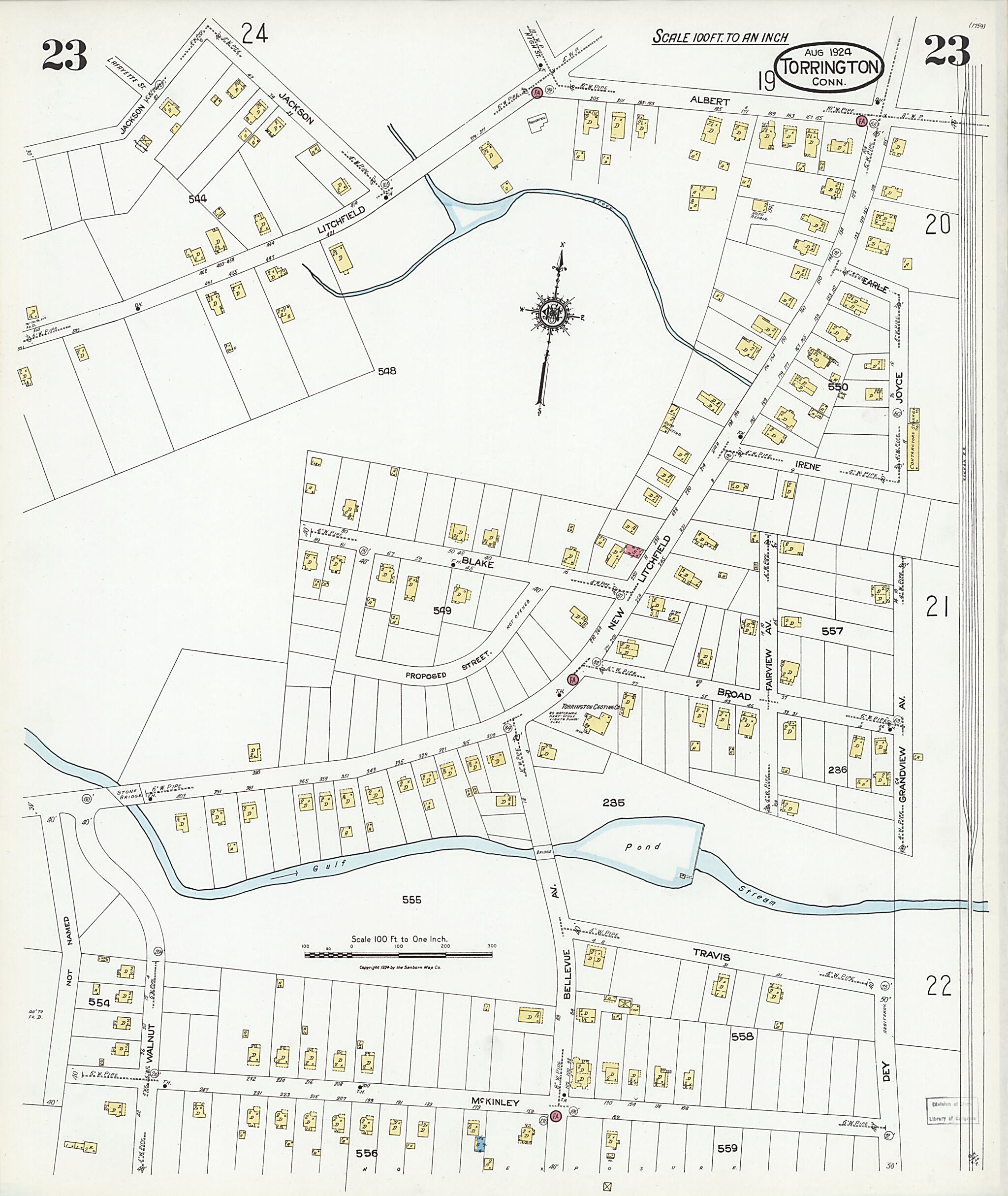 This old map of Torrington, Litchfield County, Connecticut was created by Sanborn Map Company in 1924