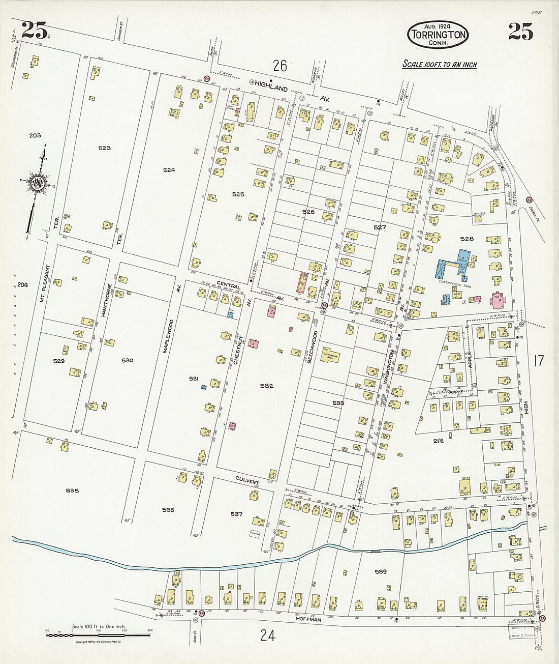 This old map of Torrington, Litchfield County, Connecticut was created by Sanborn Map Company in 1924