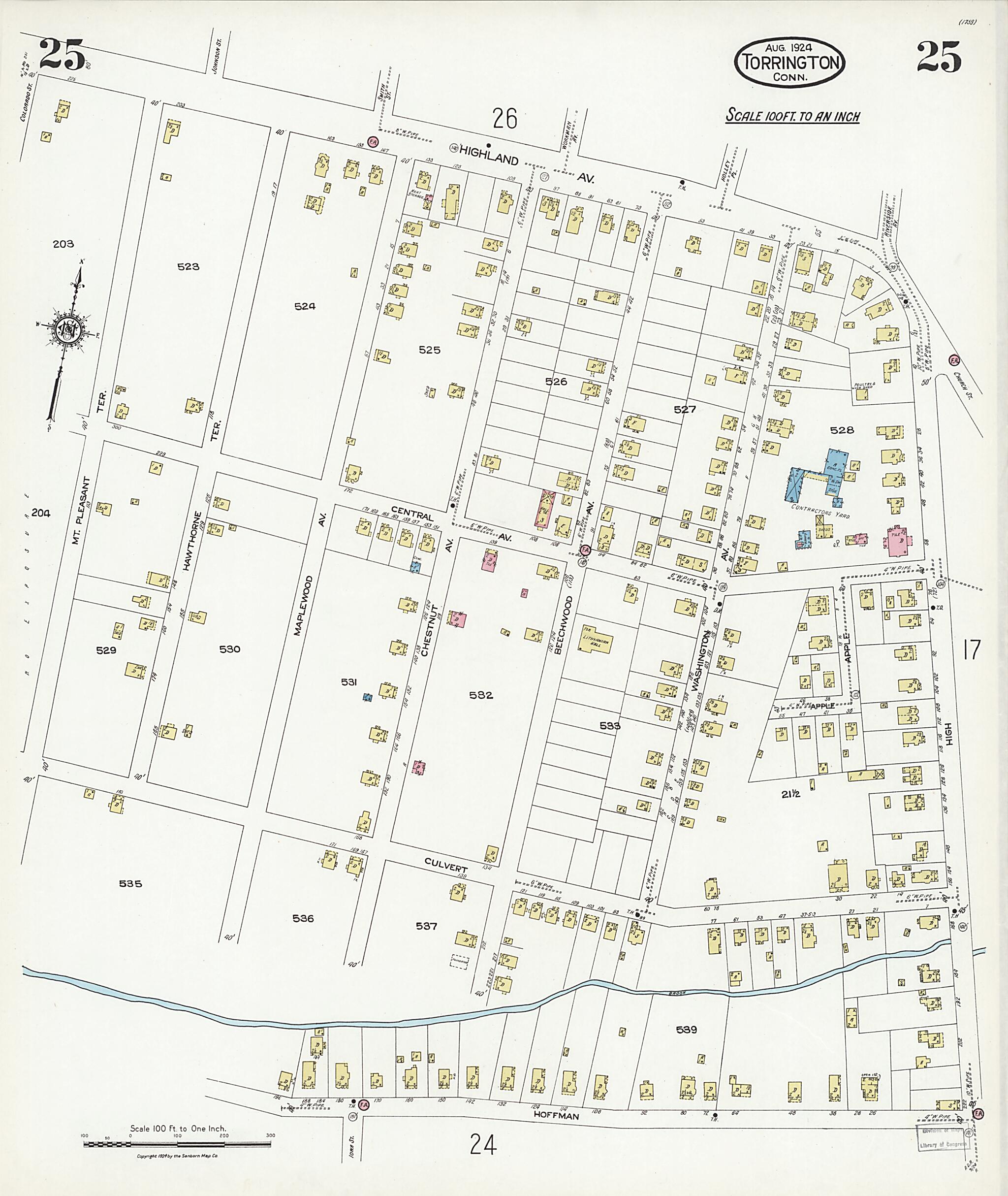 This old map of Torrington, Litchfield County, Connecticut was created by Sanborn Map Company in 1924