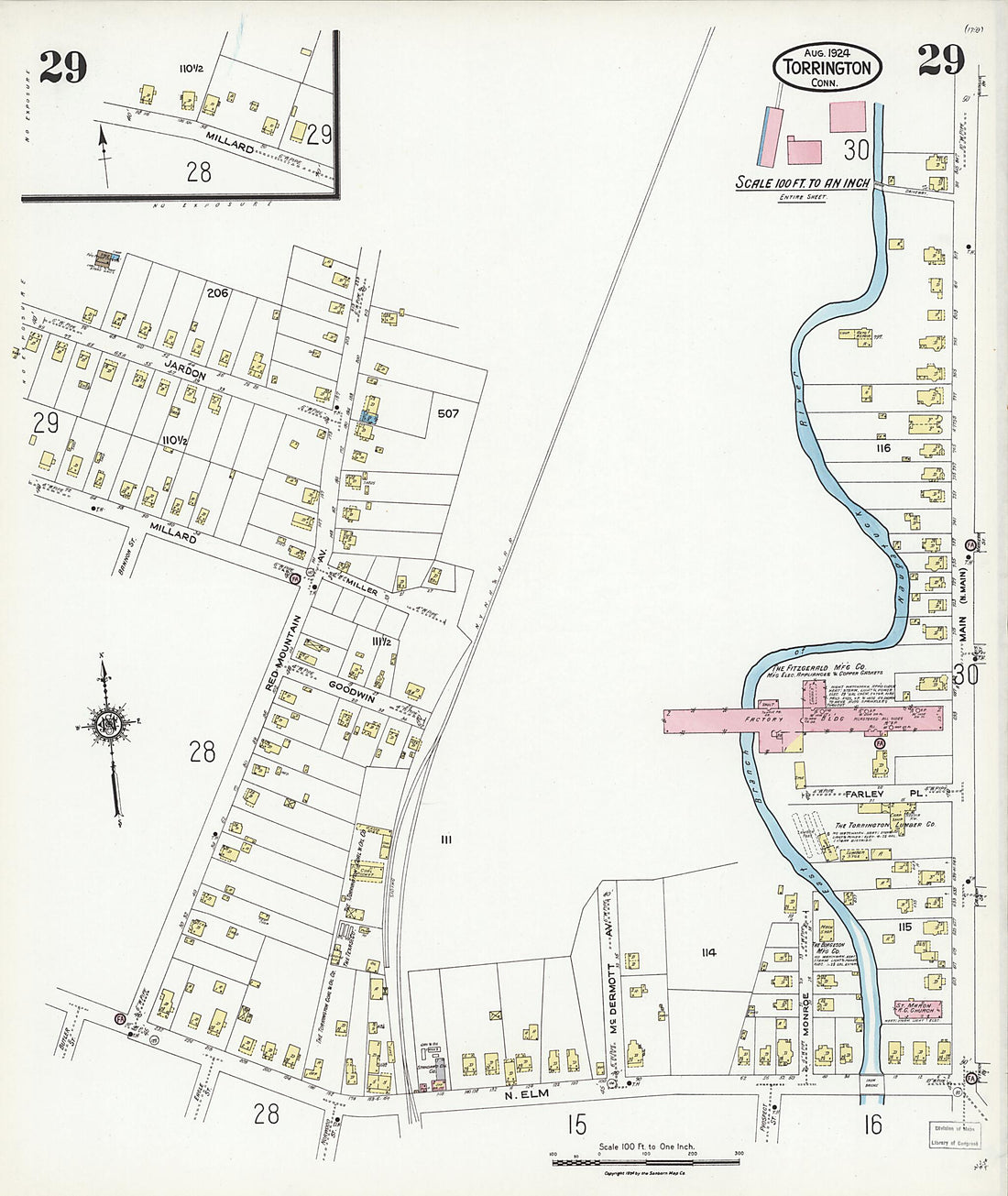 This old map of Torrington, Litchfield County, Connecticut was created by Sanborn Map Company in 1924