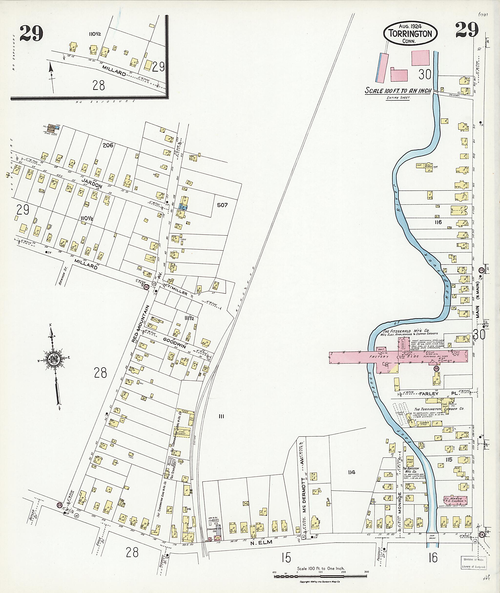 This old map of Torrington, Litchfield County, Connecticut was created by Sanborn Map Company in 1924