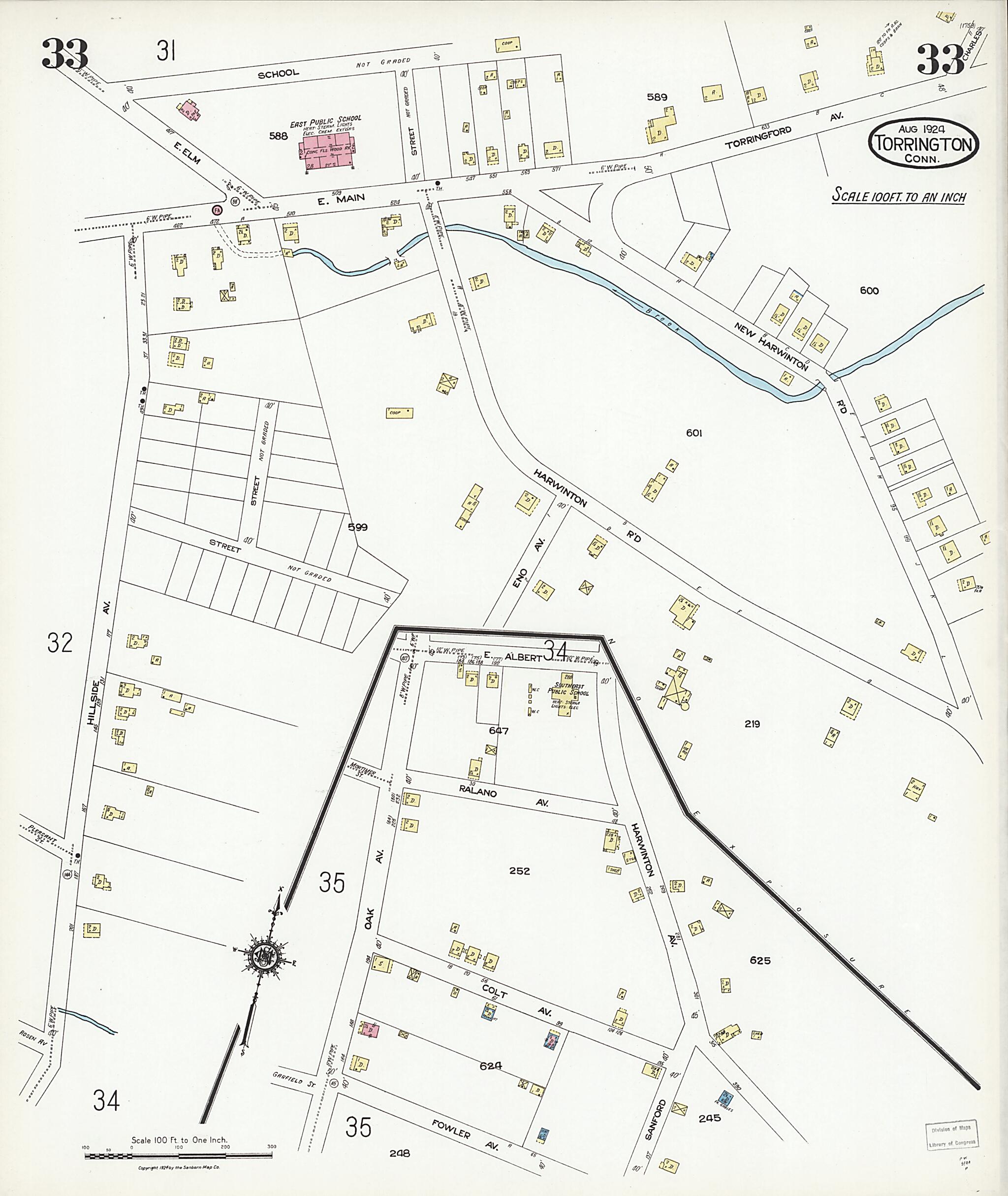 This old map of Torrington, Litchfield County, Connecticut was created by Sanborn Map Company in 1924