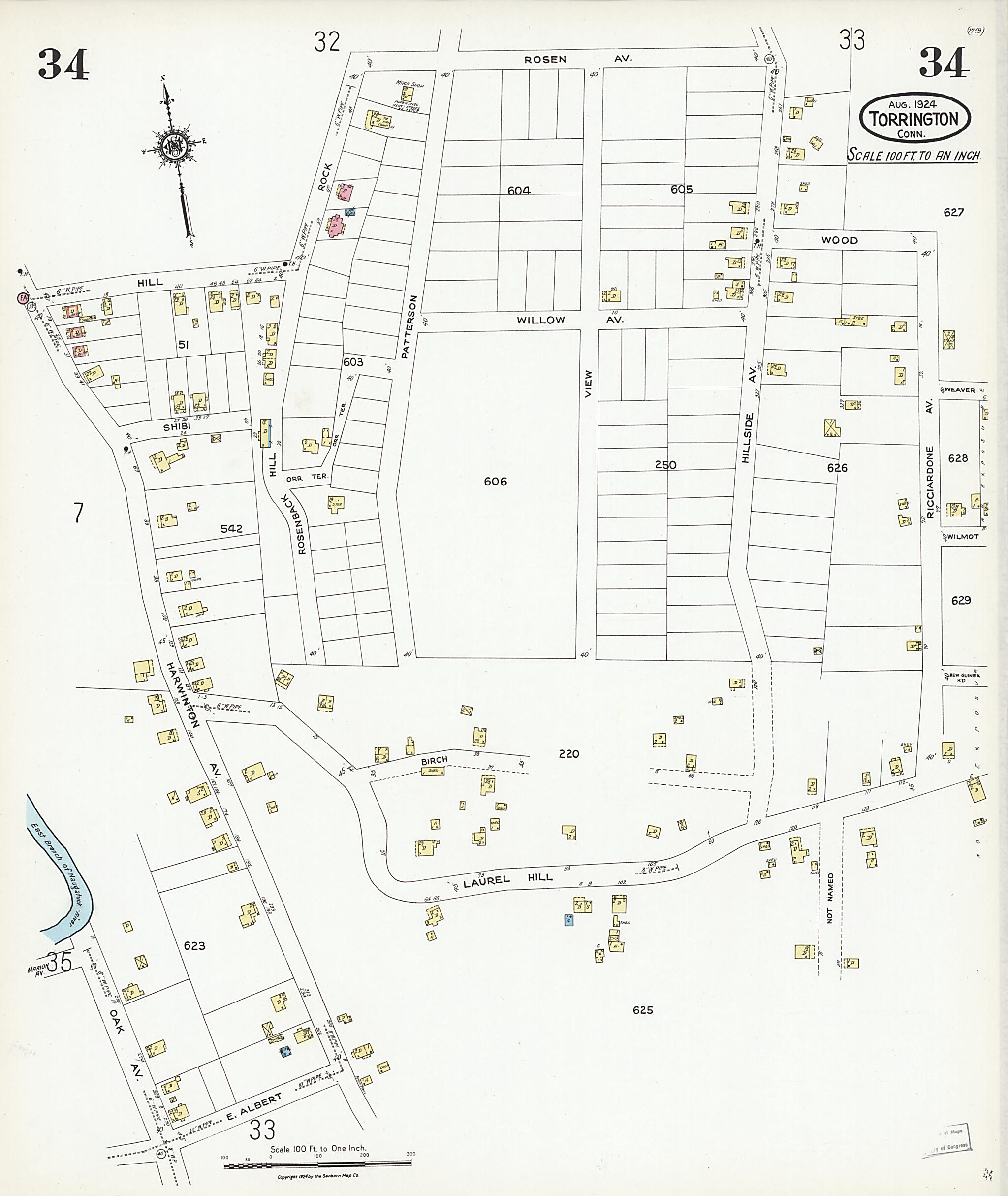 This old map of Torrington, Litchfield County, Connecticut was created by Sanborn Map Company in 1924