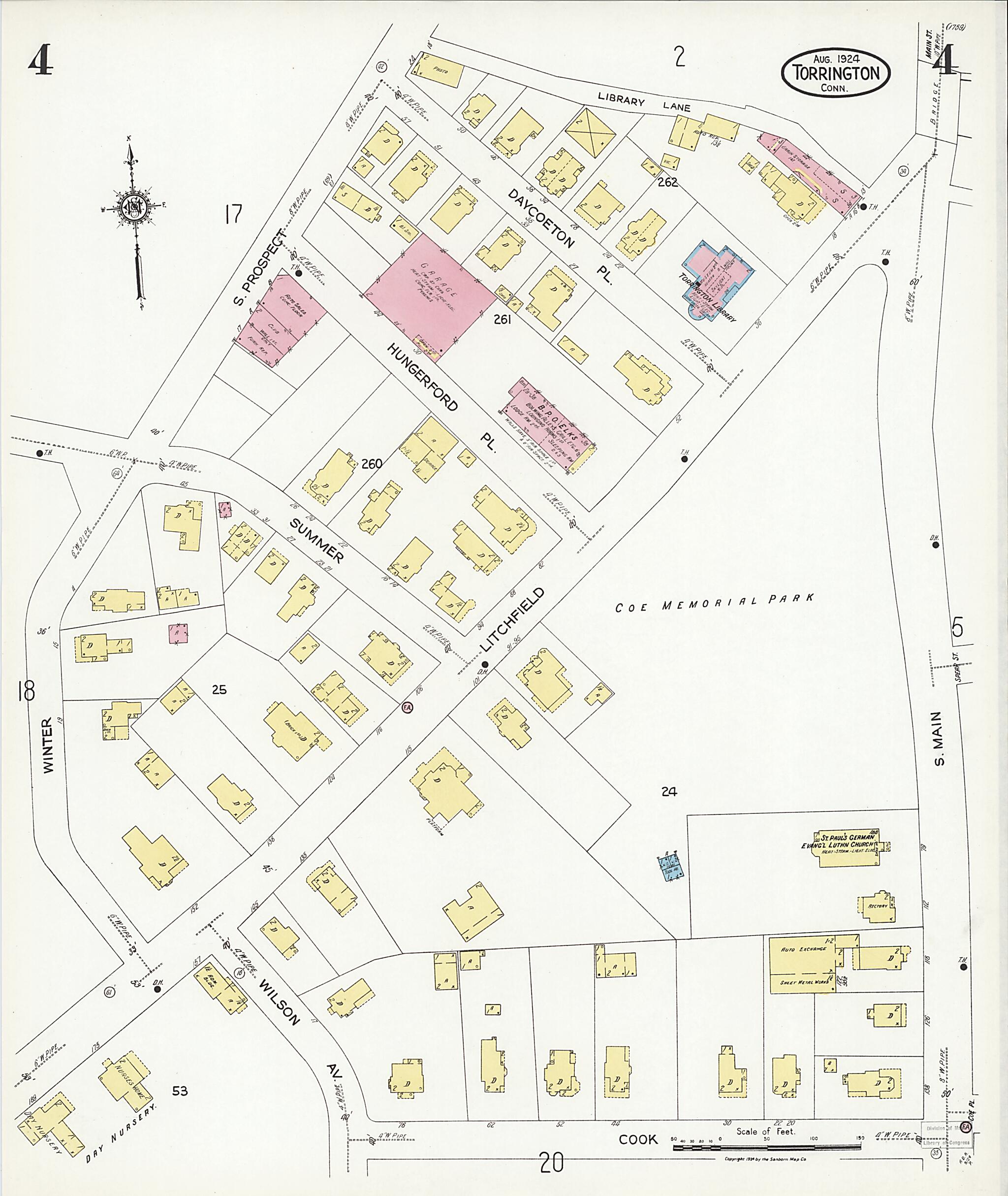 This old map of Torrington, Litchfield County, Connecticut was created by Sanborn Map Company in 1924