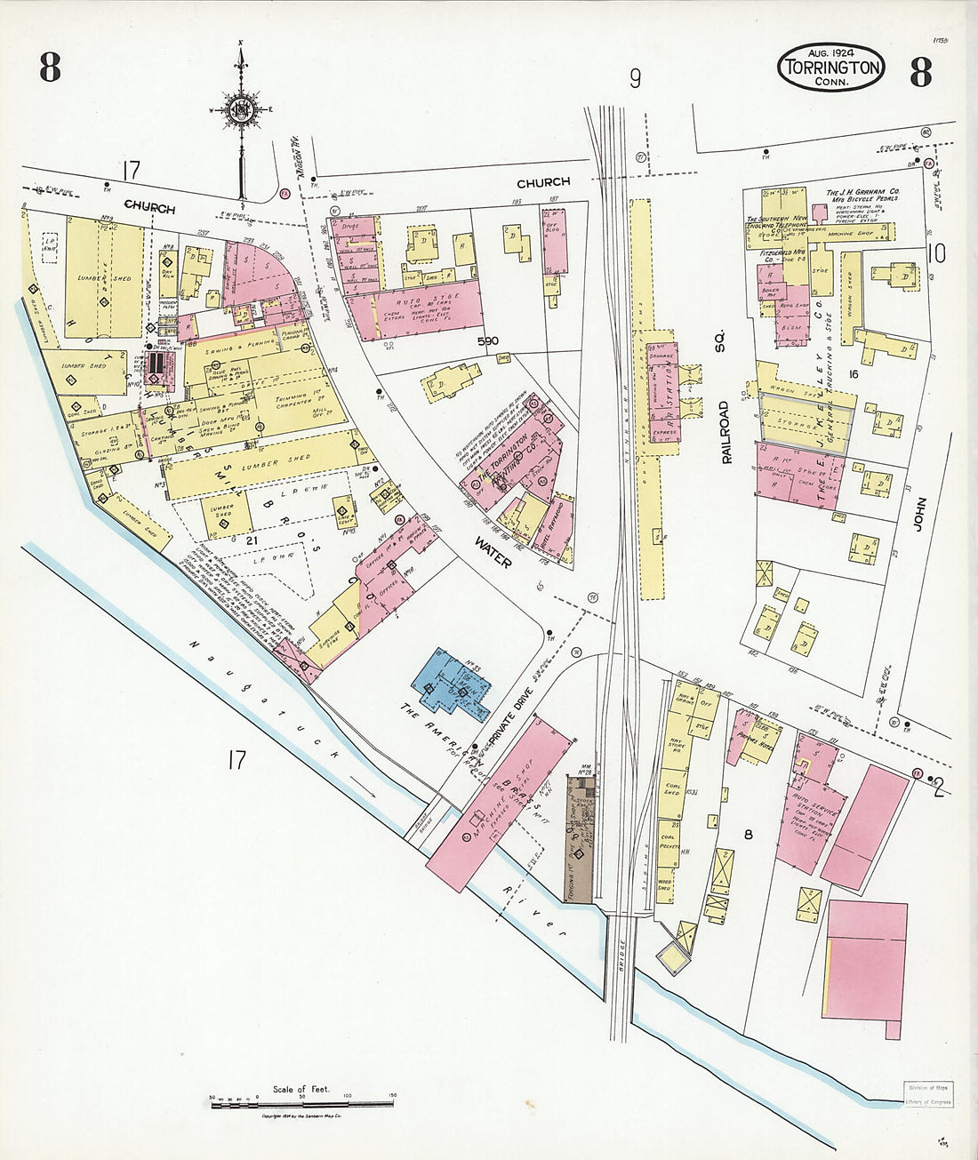 This old map of Torrington, Litchfield County, Connecticut was created by Sanborn Map Company in 1924