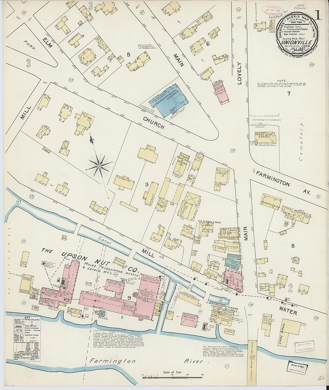 This old map of Unionville, Hartford County, Connecticut was created by Sanborn Map Company in 1892