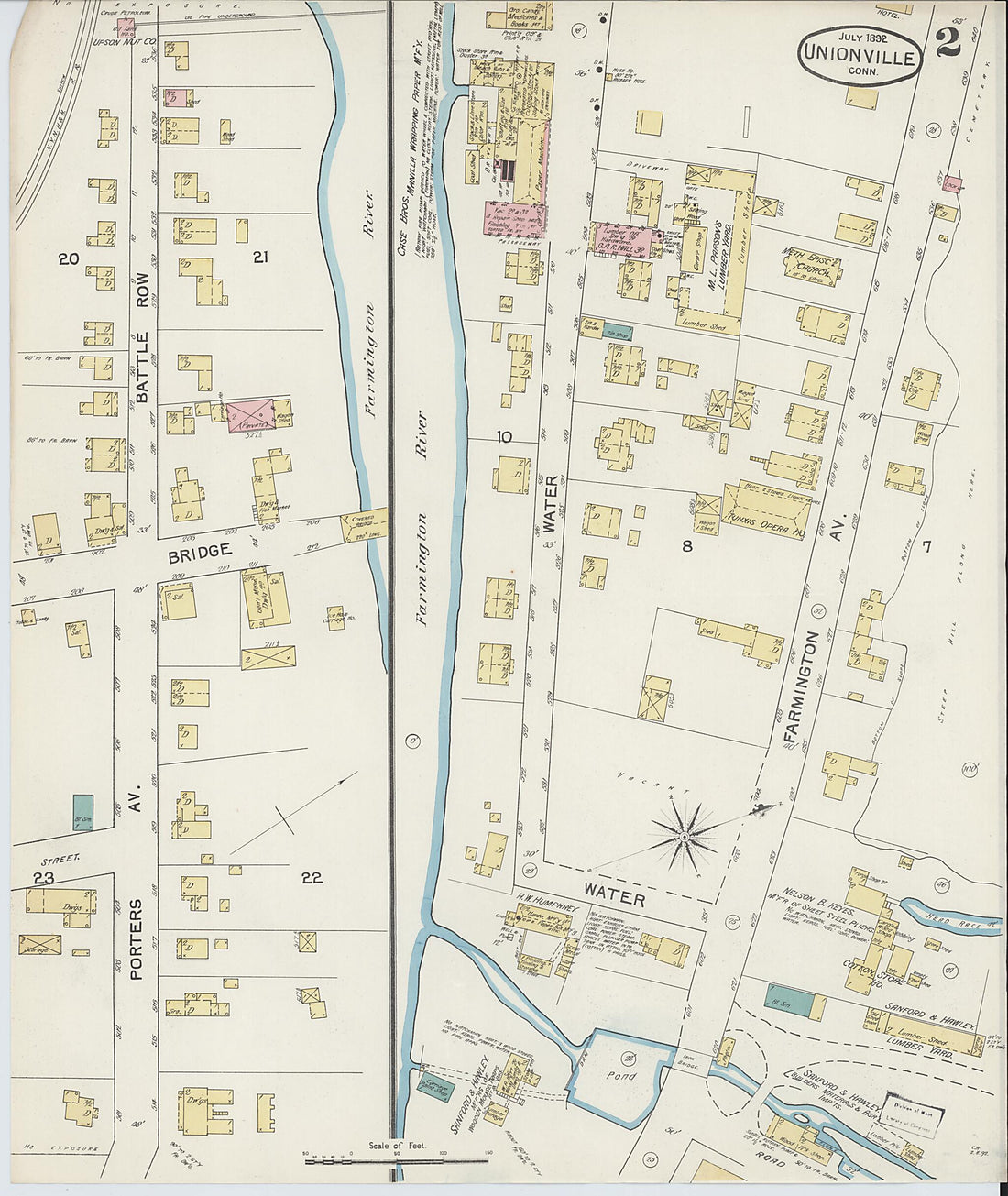 This old map of Unionville, Hartford County, Connecticut was created by Sanborn Map Company in 1892