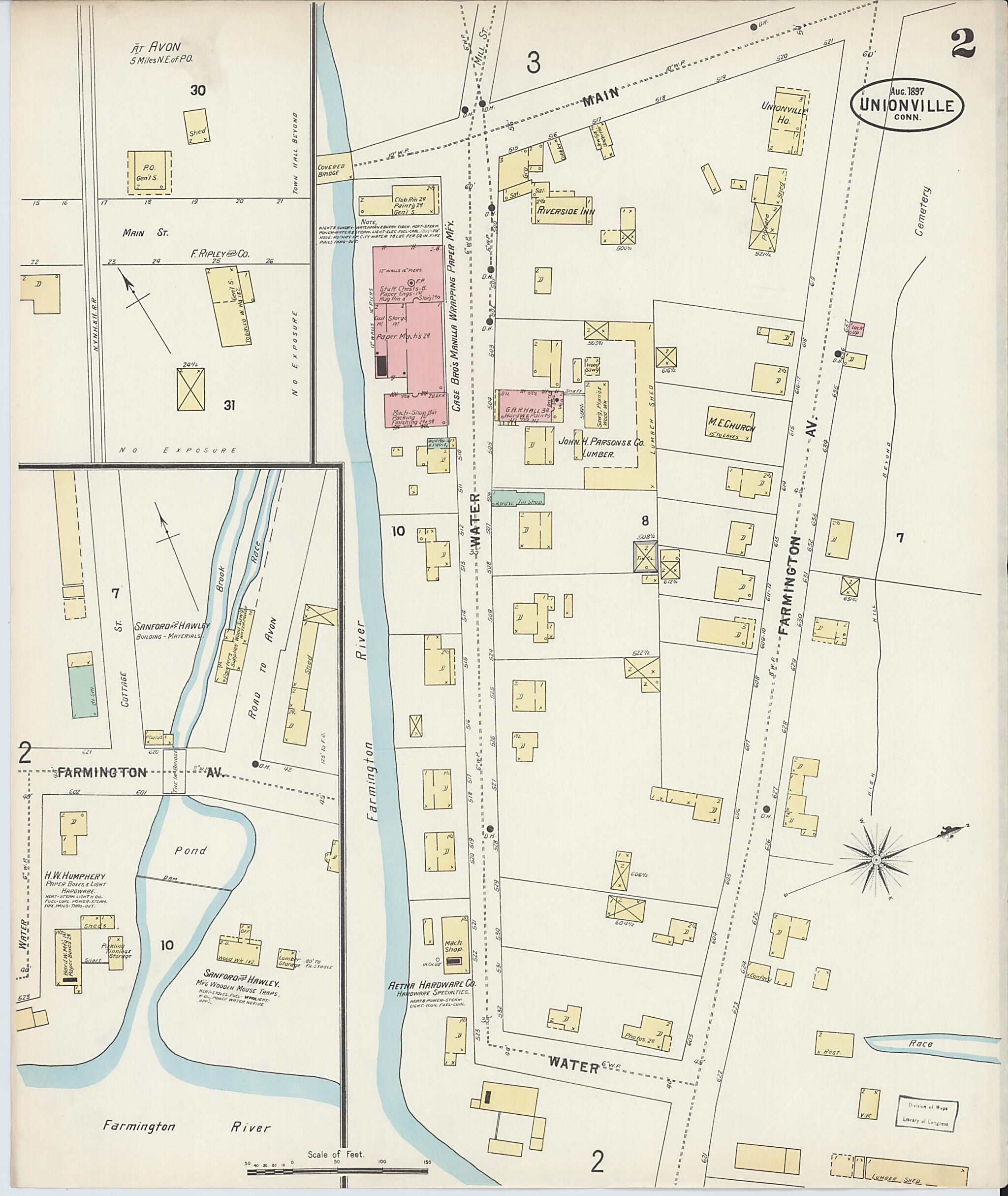 This old map of Unionville, Hartford County, Connecticut was created by Sanborn Map Company in 1897