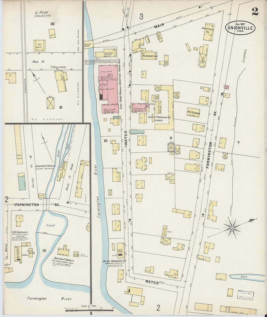 This old map of Unionville, Hartford County, Connecticut was created by Sanborn Map Company in 1897