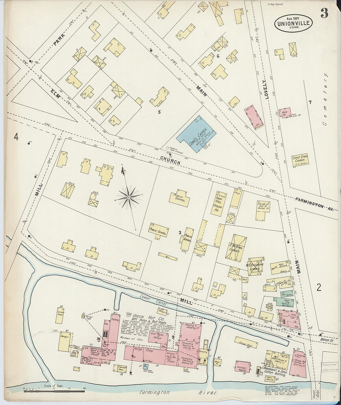 This old map of Unionville, Hartford County, Connecticut was created by Sanborn Map Company in 1897