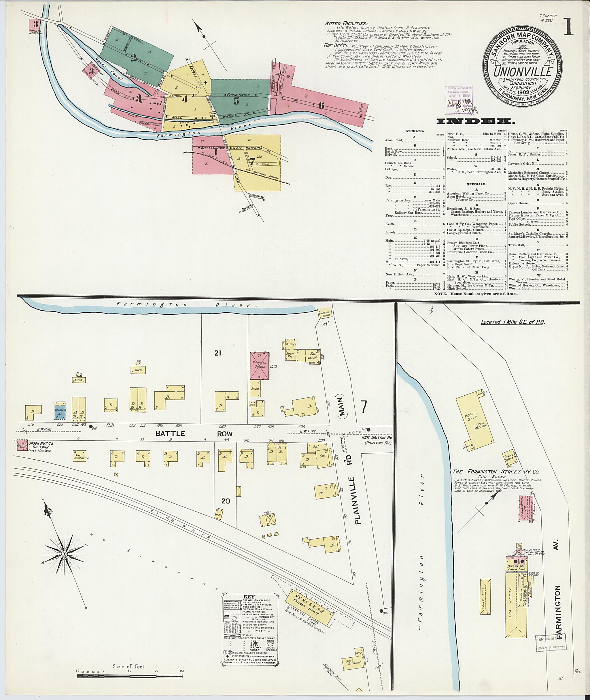 This old map of Unionville, Hartford County, Connecticut was created by Sanborn Map Company in 1909