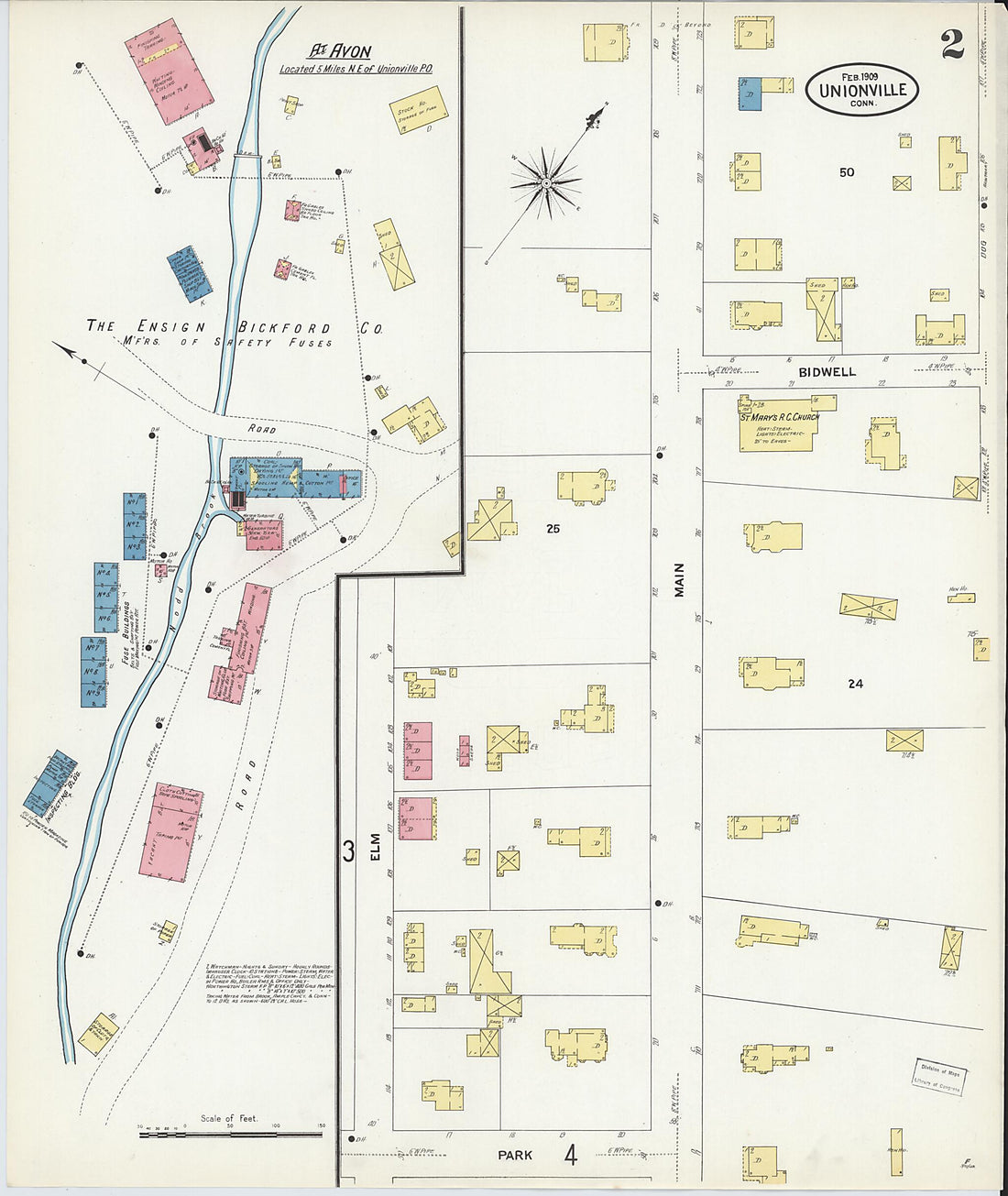 This old map of Unionville, Hartford County, Connecticut was created by Sanborn Map Company in 1909