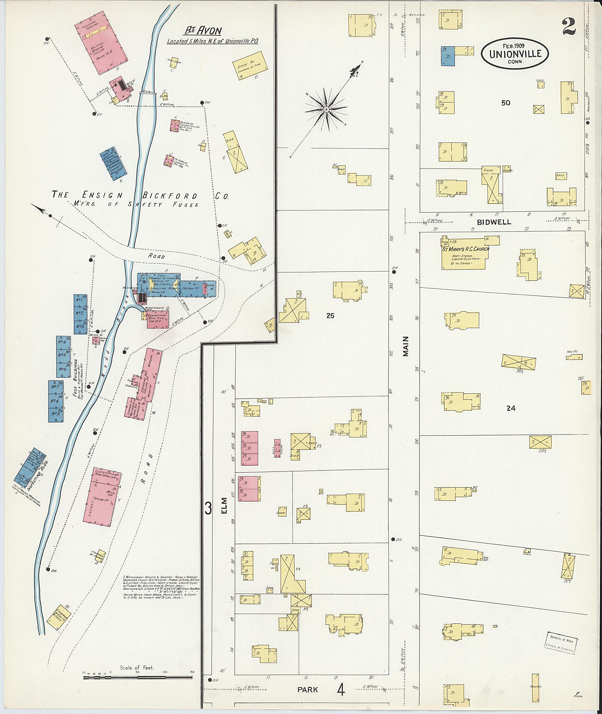 This old map of Unionville, Hartford County, Connecticut was created by Sanborn Map Company in 1909