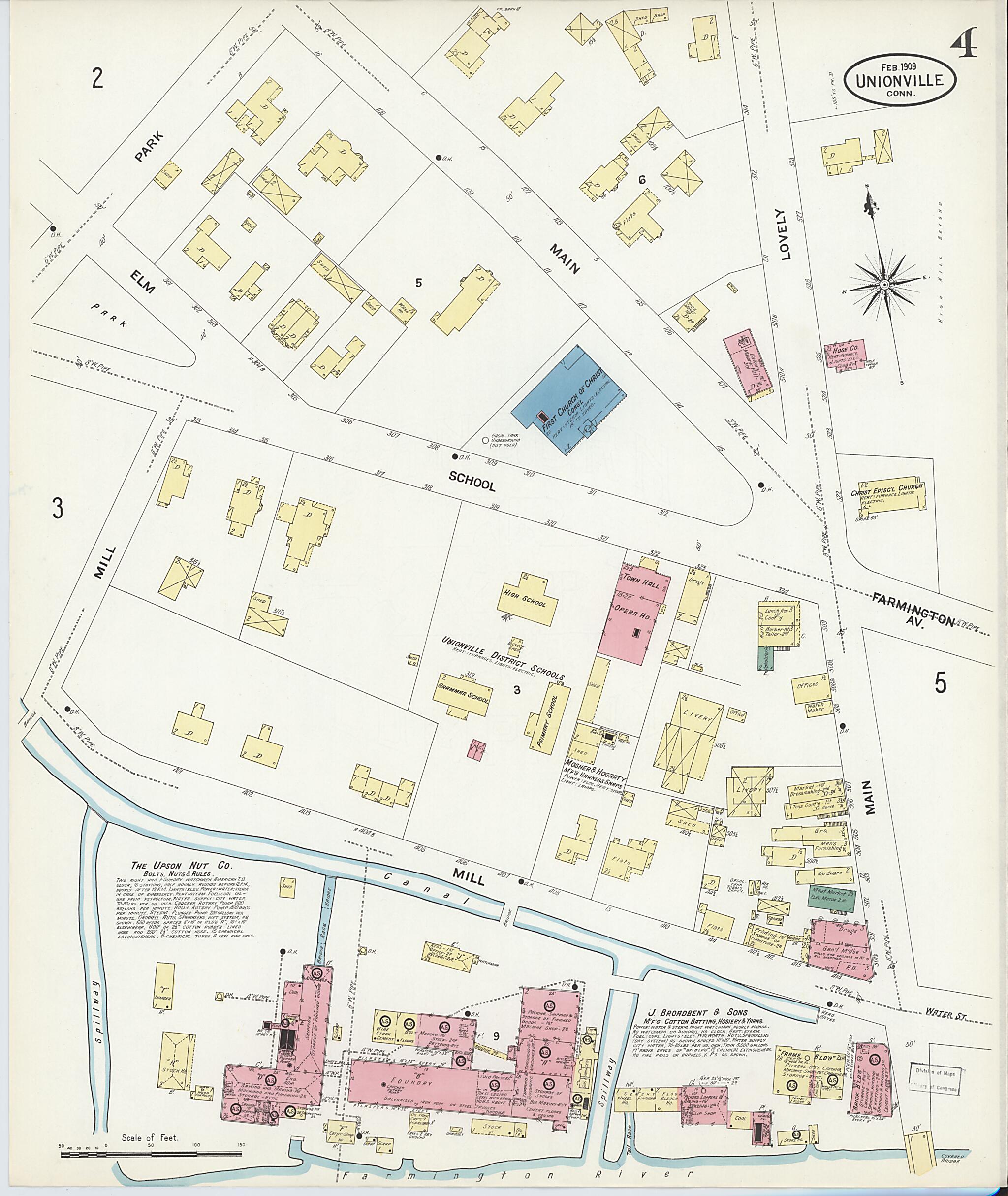 This old map of Unionville, Hartford County, Connecticut was created by Sanborn Map Company in 1909