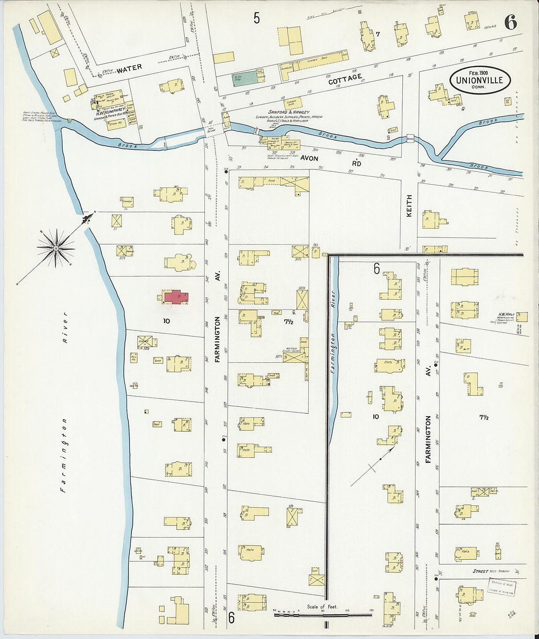 This old map of Unionville, Hartford County, Connecticut was created by Sanborn Map Company in 1909