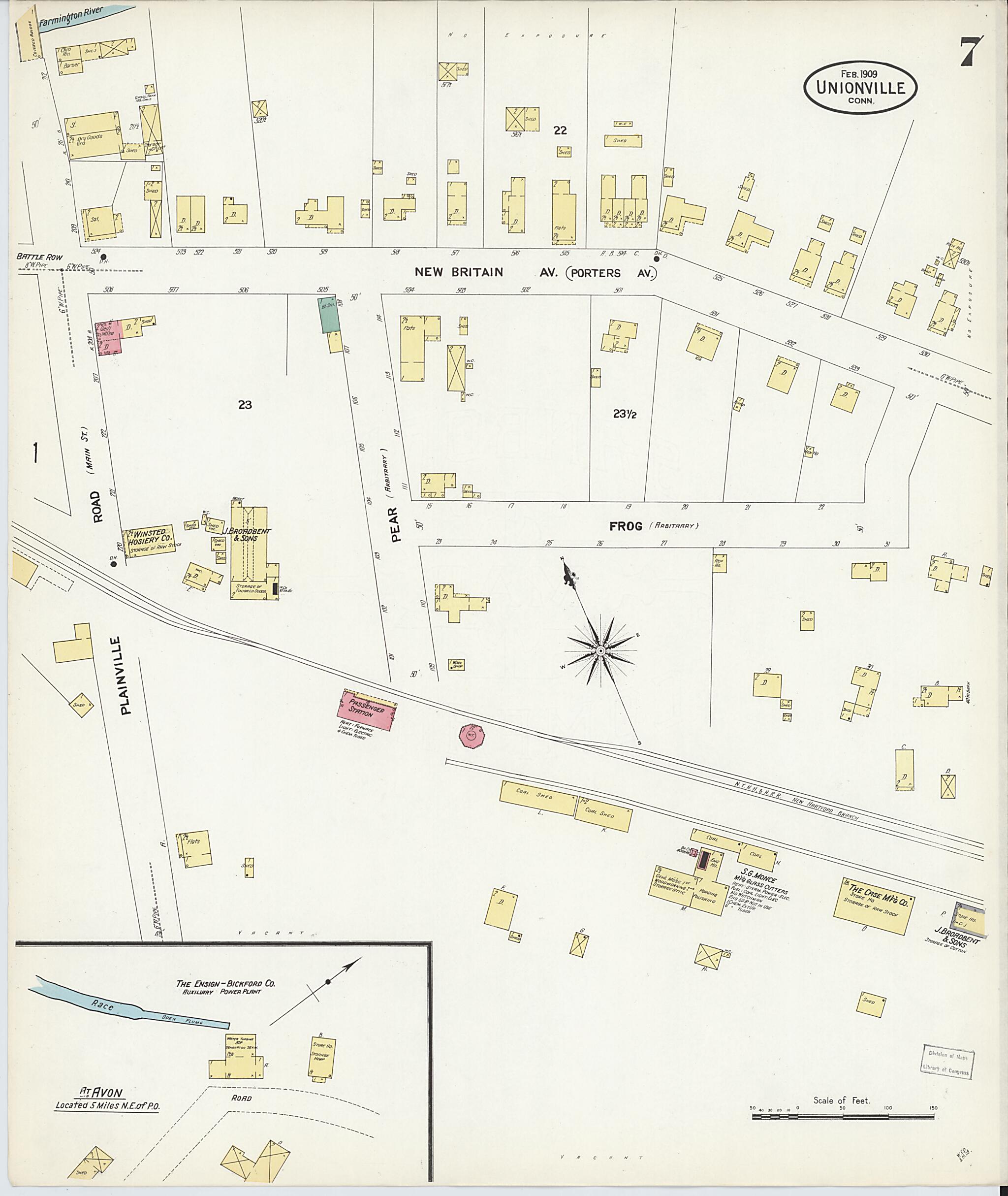 This old map of Unionville, Hartford County, Connecticut was created by Sanborn Map Company in 1909