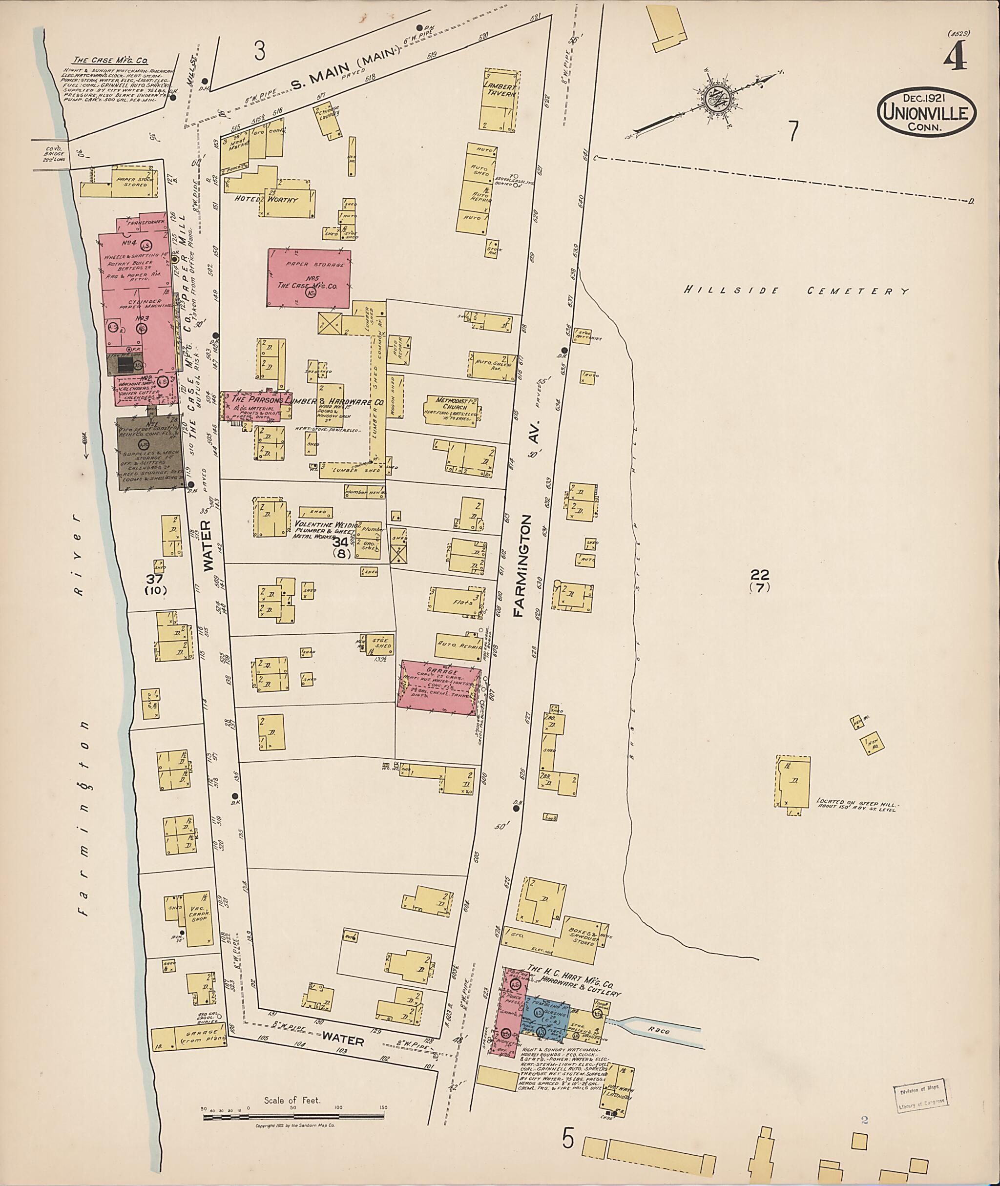 This old map of Unionville, Hartford County, Connecticut was created by Sanborn Map Company in 1921