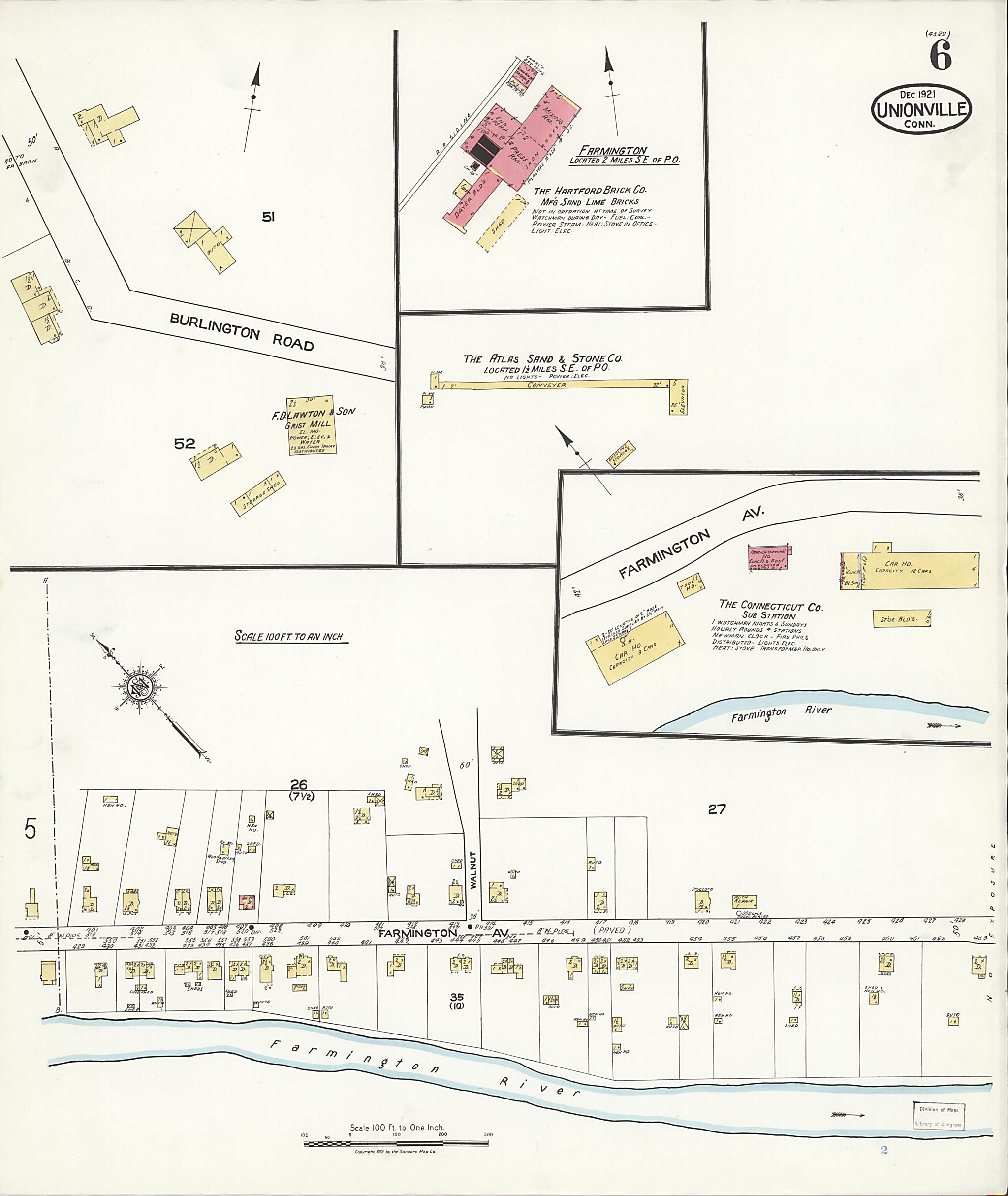 This old map of Unionville, Hartford County, Connecticut was created by Sanborn Map Company in 1921