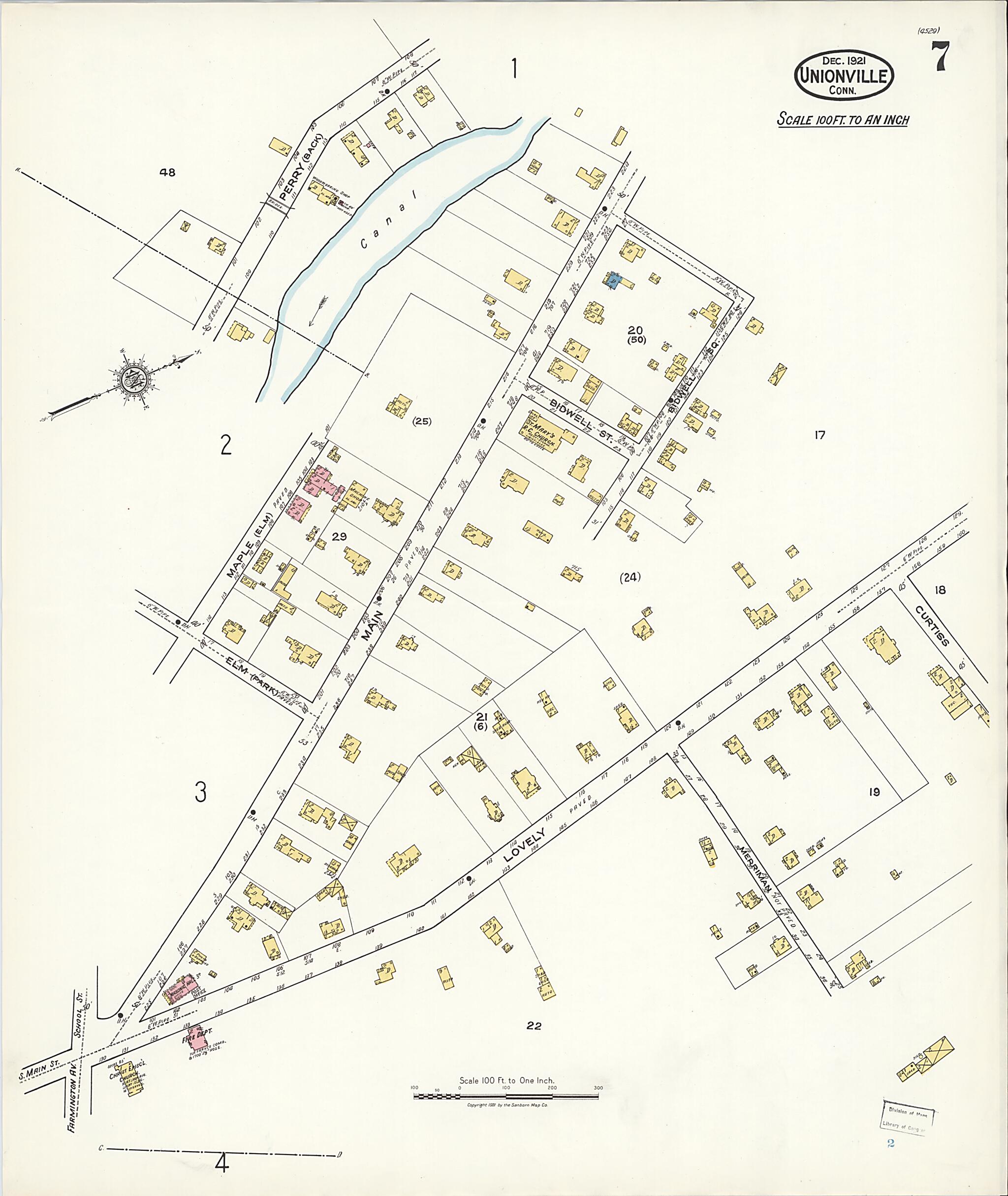 This old map of Unionville, Hartford County, Connecticut was created by Sanborn Map Company in 1921