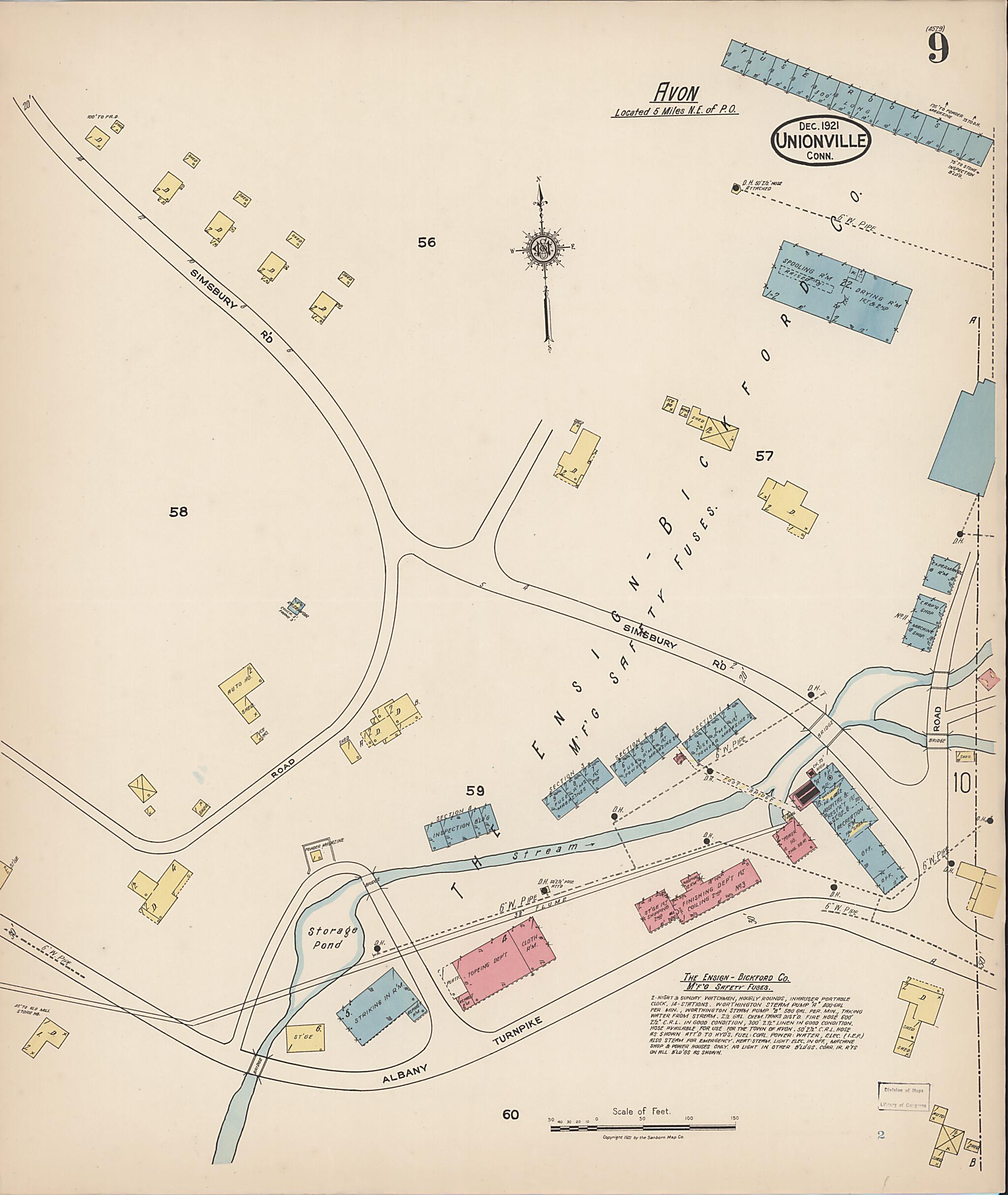 This old map of Unionville, Hartford County, Connecticut was created by Sanborn Map Company in 1921