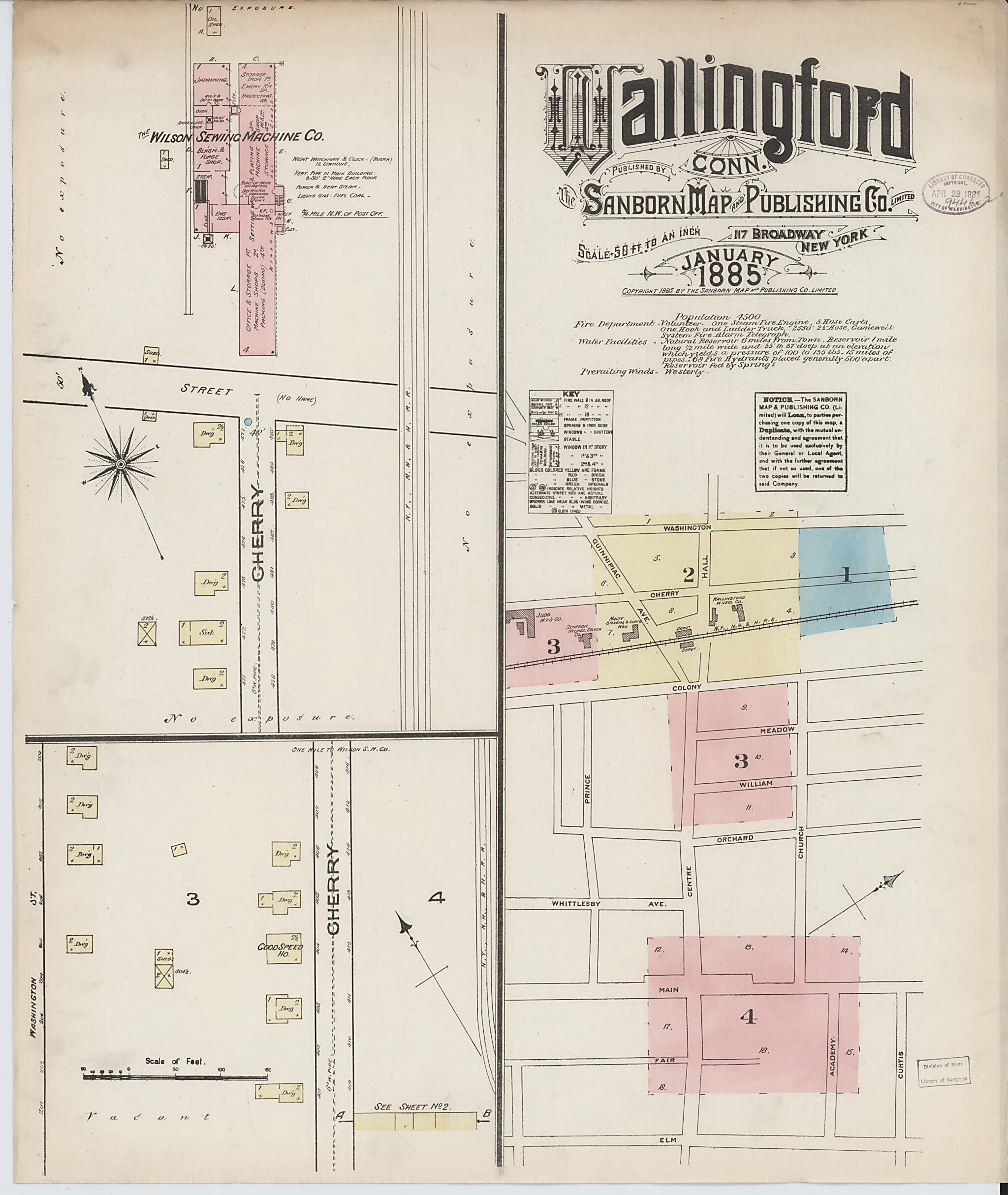 This old map of Wallingford, New Haven County, Connecticut was created by Sanborn Map Company in 1885
