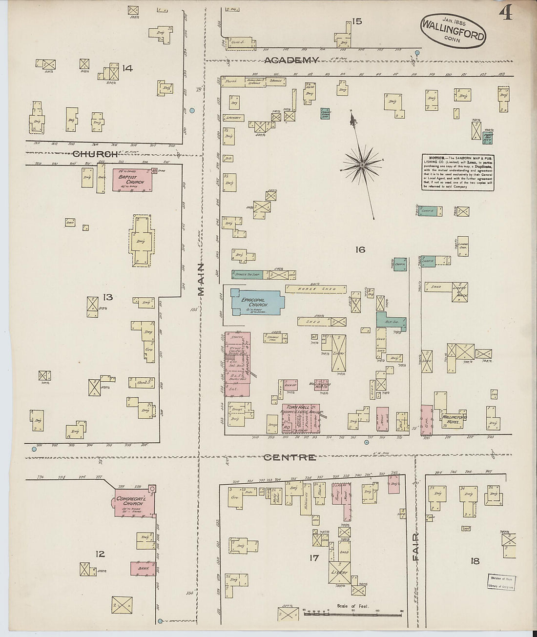 This old map of Wallingford, New Haven County, Connecticut was created by Sanborn Map Company in 1885