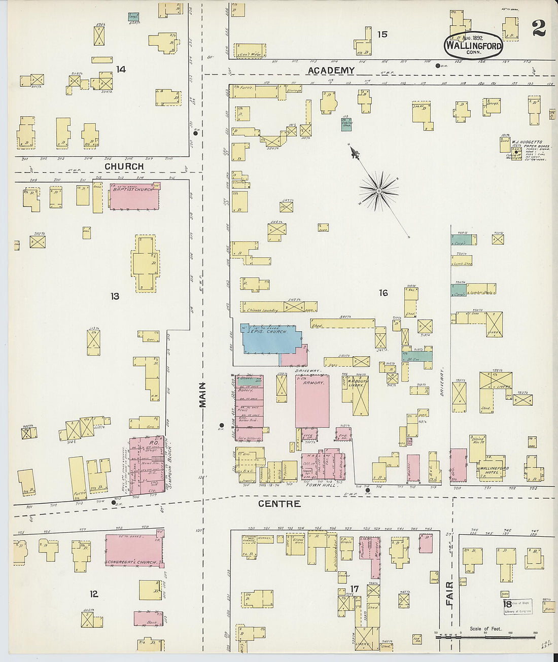 This old map of Wallingford, New Haven County, Connecticut was created by Sanborn Map Company in 1892
