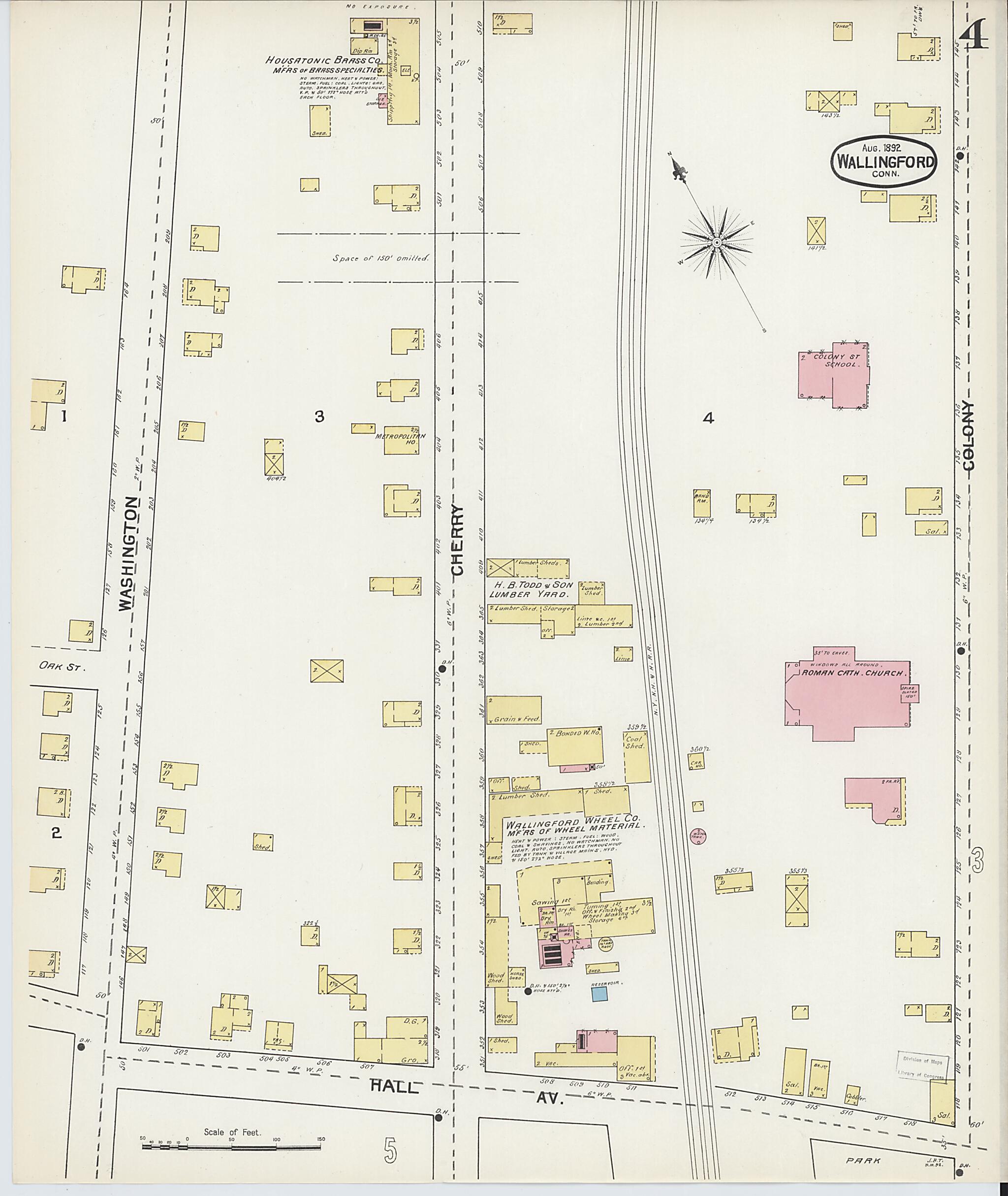 This old map of Wallingford, New Haven County, Connecticut was created by Sanborn Map Company in 1892