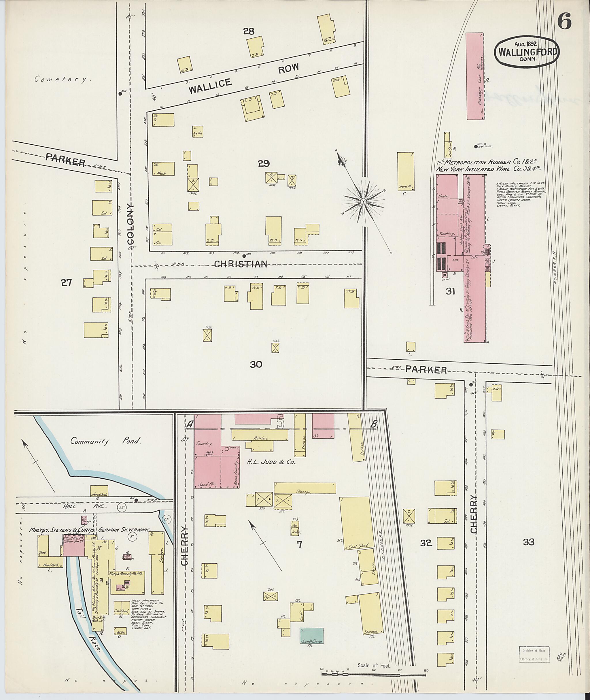 This old map of Wallingford, New Haven County, Connecticut was created by Sanborn Map Company in 1892