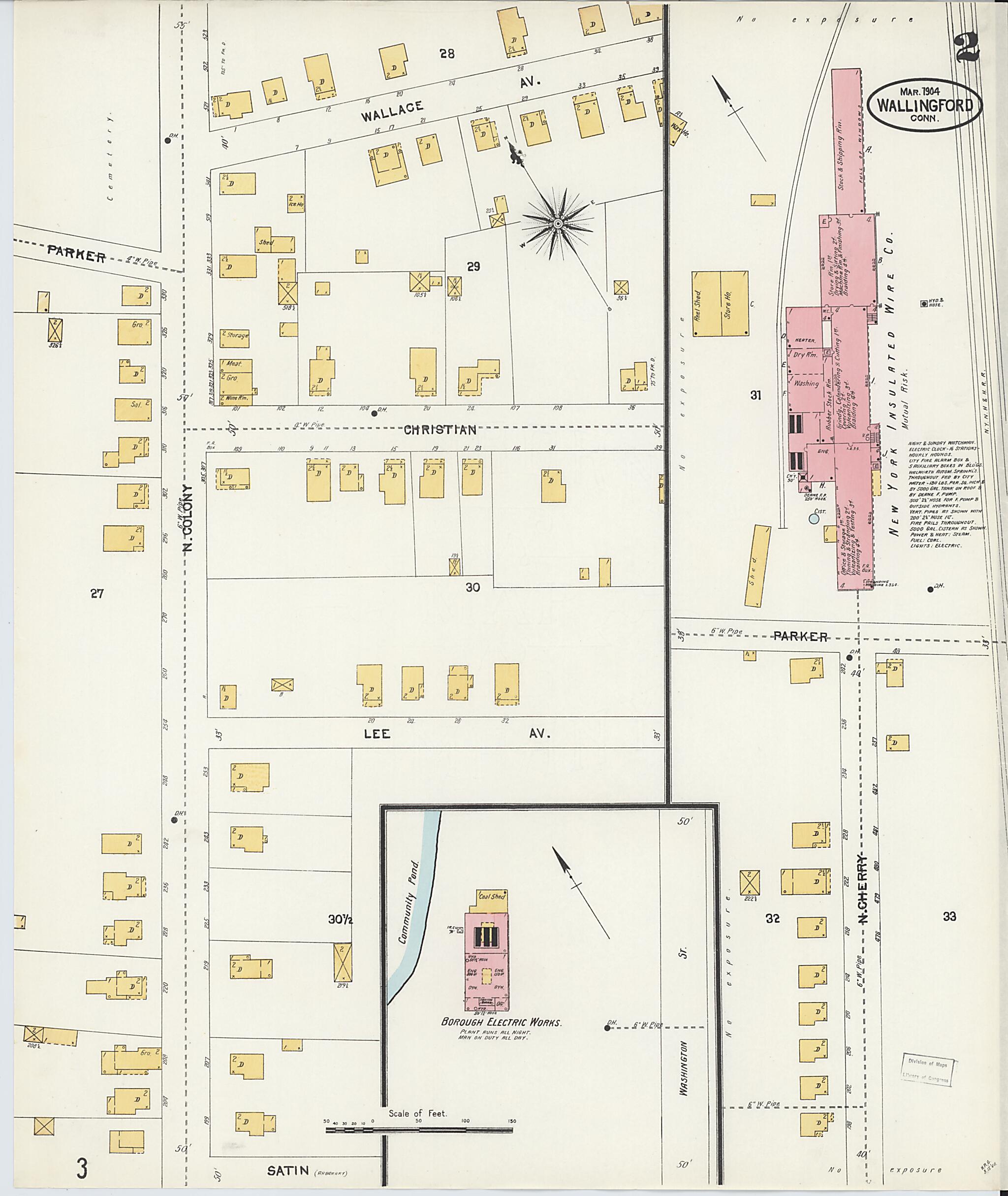 This old map of Wallingford, New Haven County, Connecticut was created by Sanborn Map Company in 1904