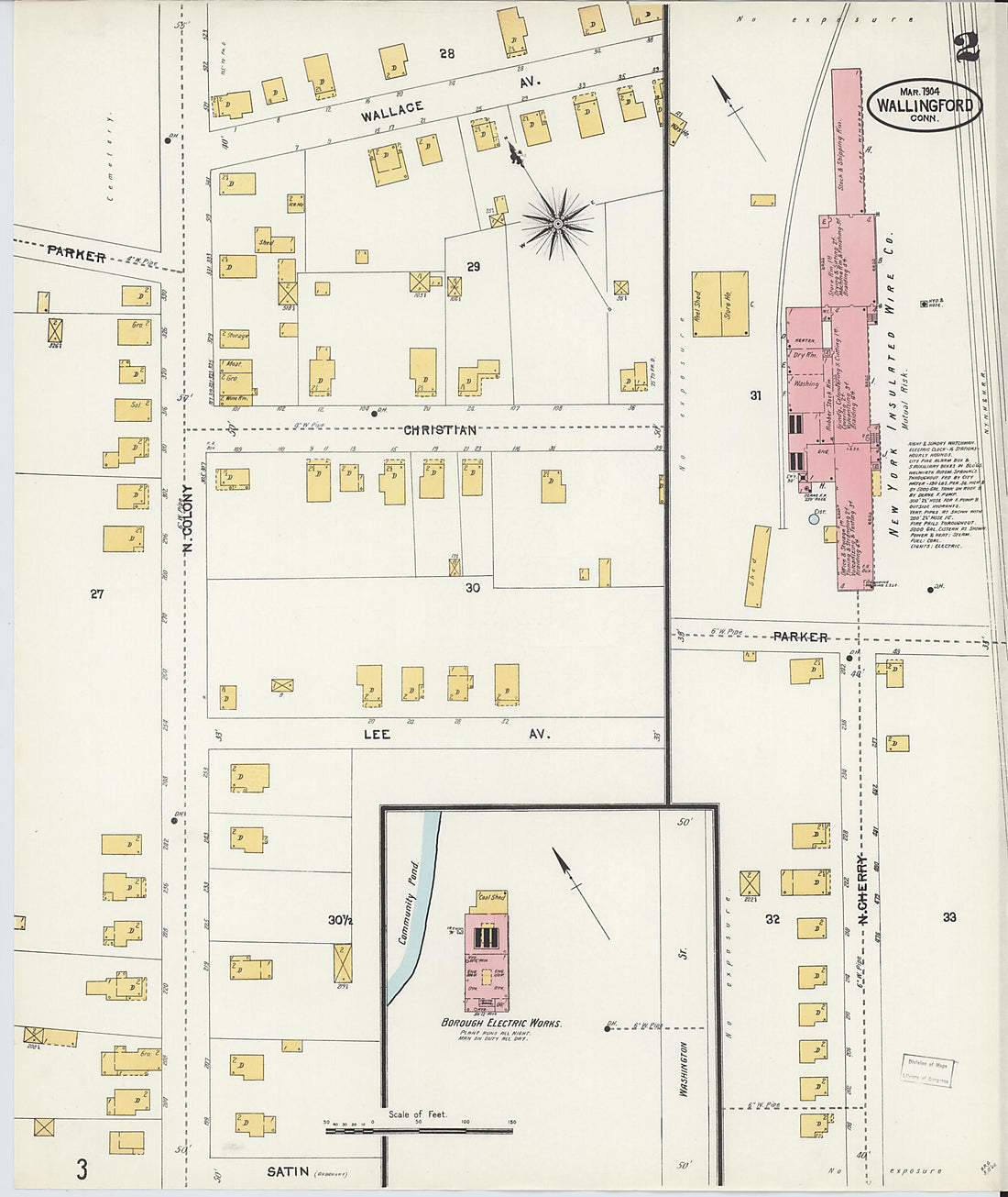 This old map of Wallingford, New Haven County, Connecticut was created by Sanborn Map Company in 1904