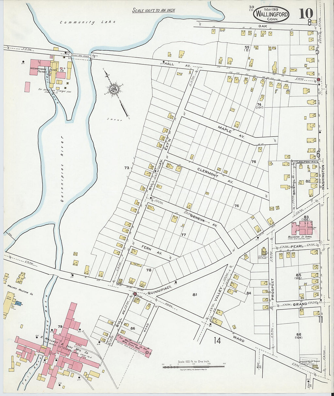 This old map of Wallingford, New Haven County, Connecticut was created by Sanborn Map Company in 1919